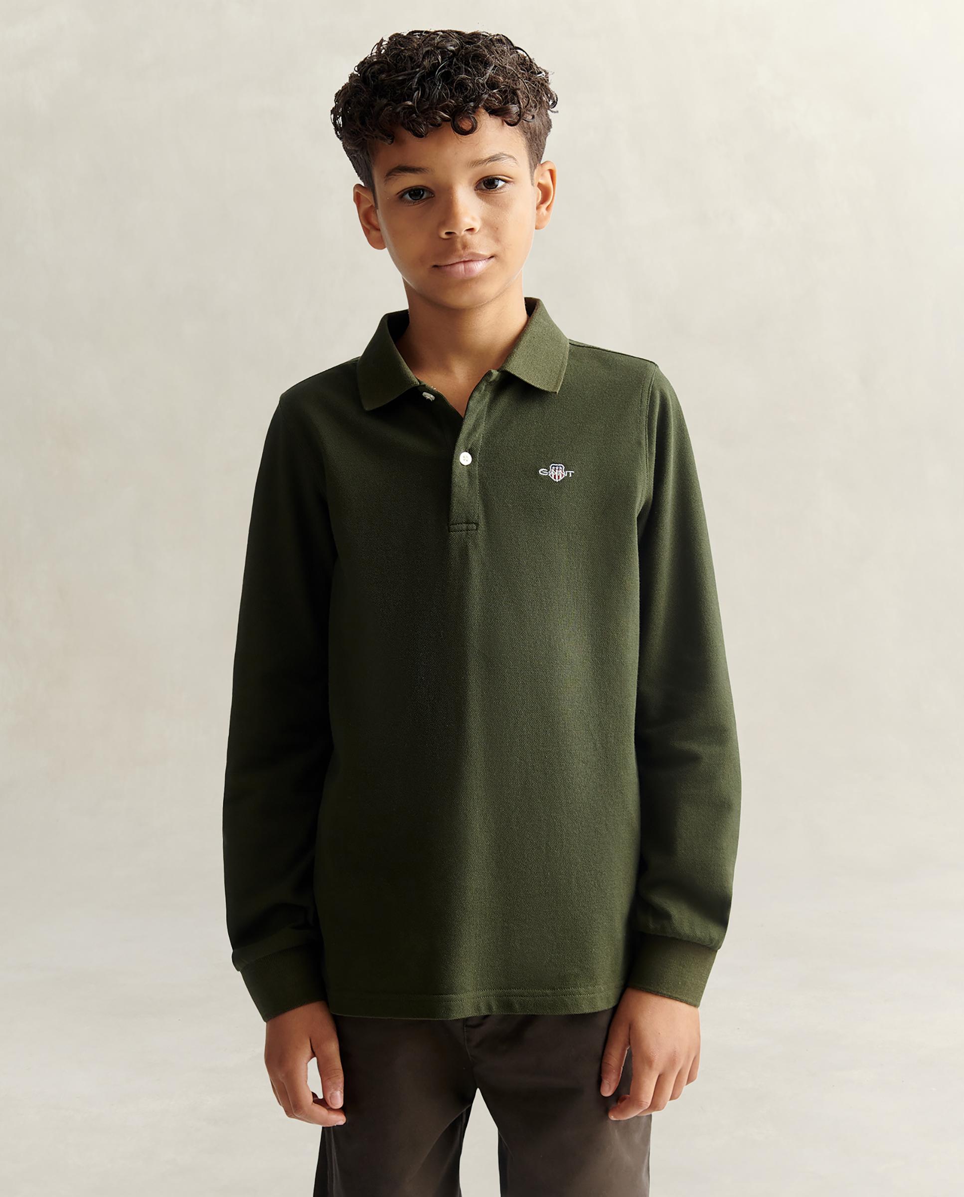 Polo de niño de manga larga y logo - Gant - Verde Verde-1