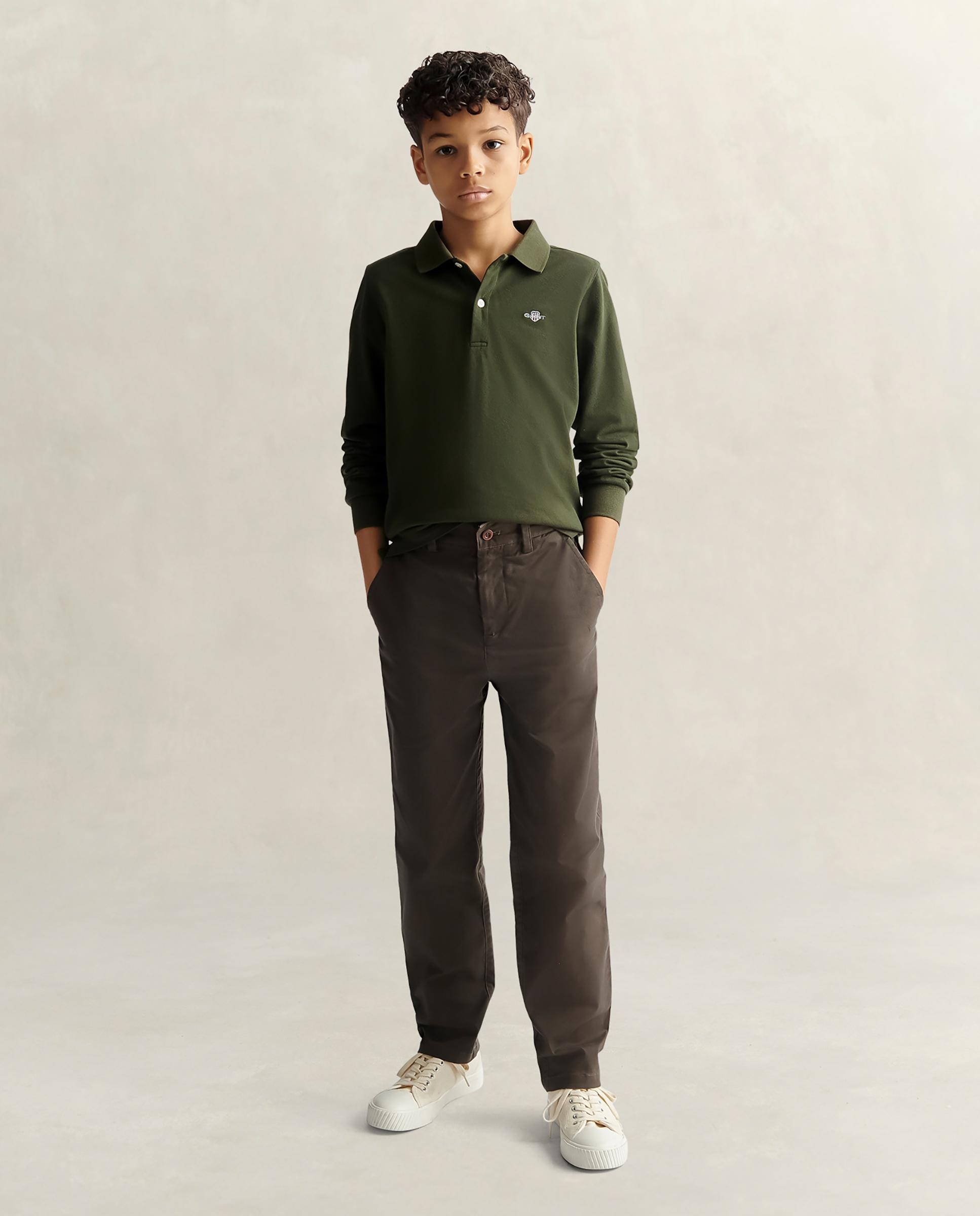 Polo de niño de manga larga y logo - Gant - Verde Verde-3