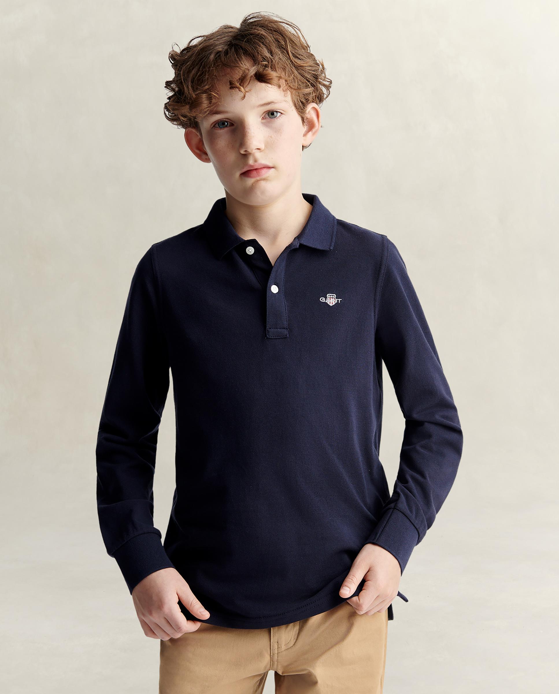Polo de niño de manga larga y logo - Gant - Azul oscuro Azul oscuro-1