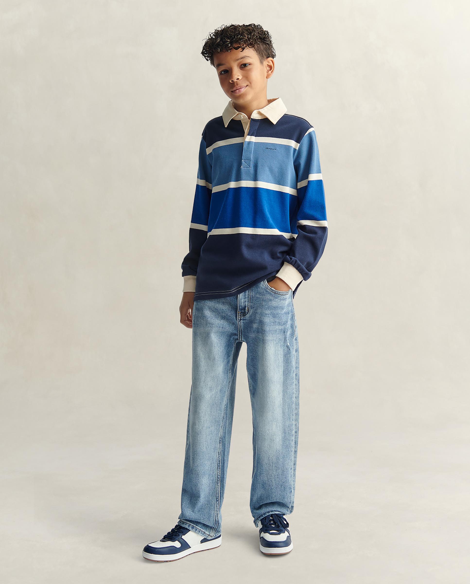 Polo de niño de manga larga con rayas - Gant - Azul oscuro Azul oscuro-4