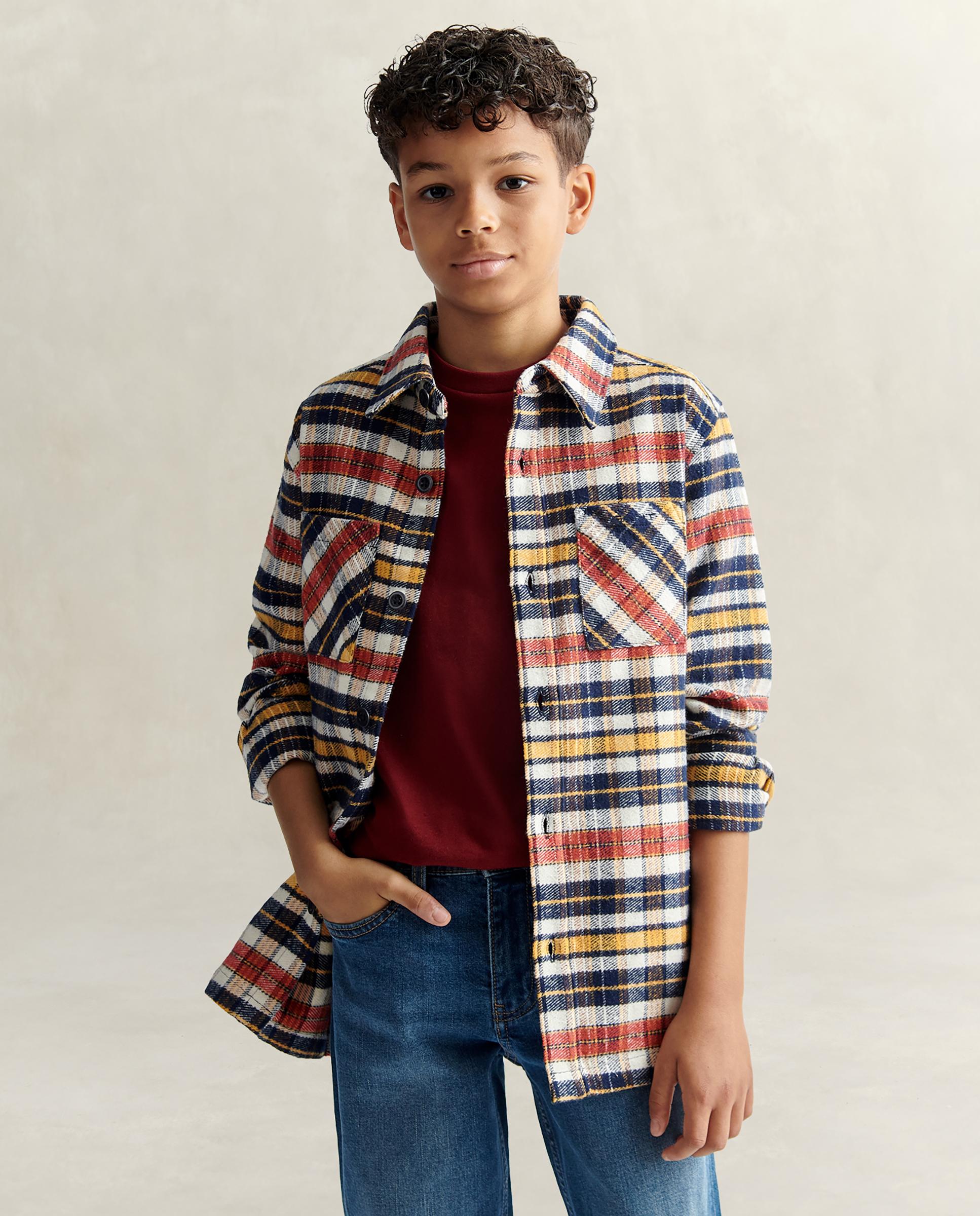 Imagen 0 de Sobrecamisa de niño de cuadros con bolsillo en el pecho Azul oscuro