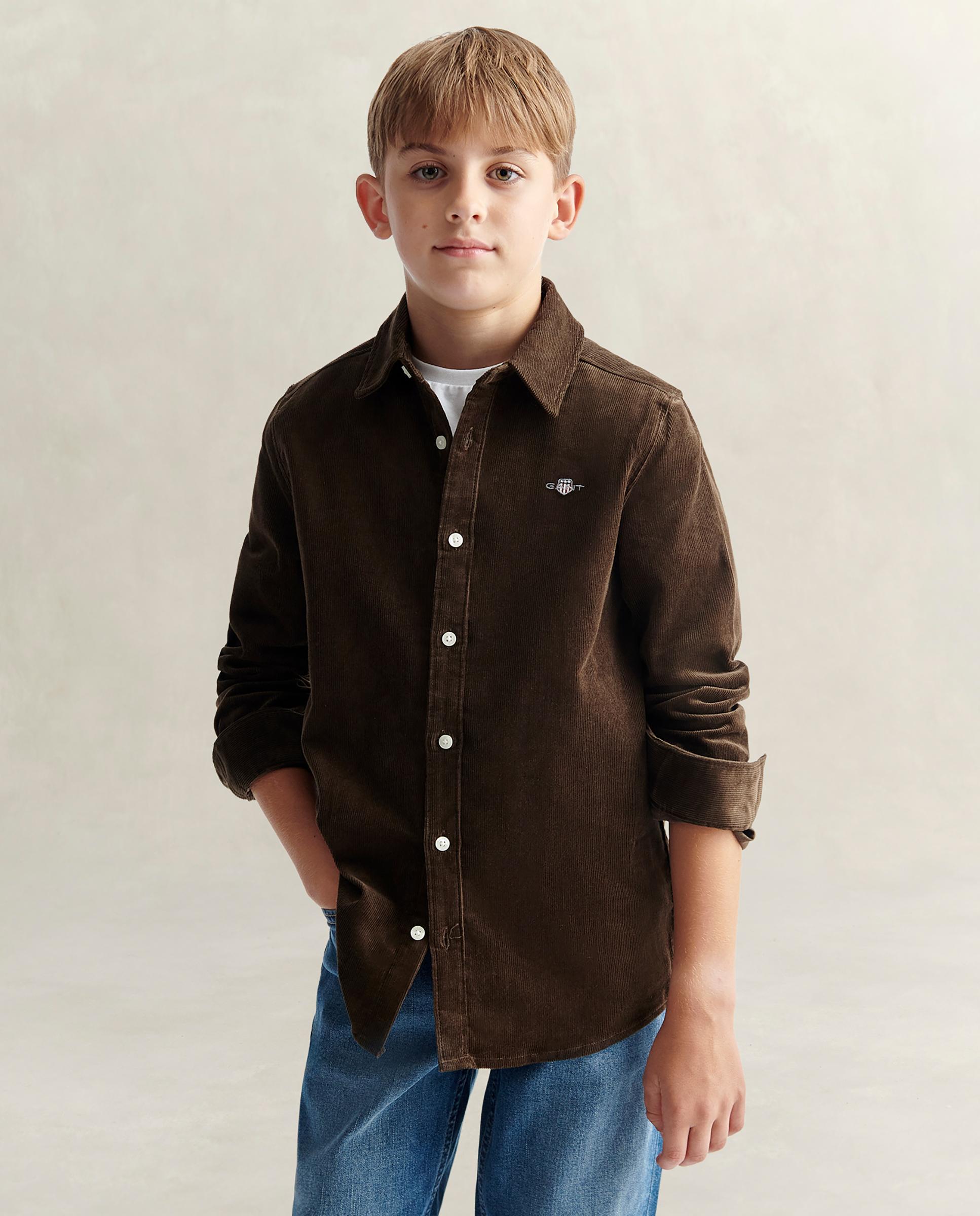 Camisa de niño de pana con logo en pecho - Gant - Marrón Marrón-3