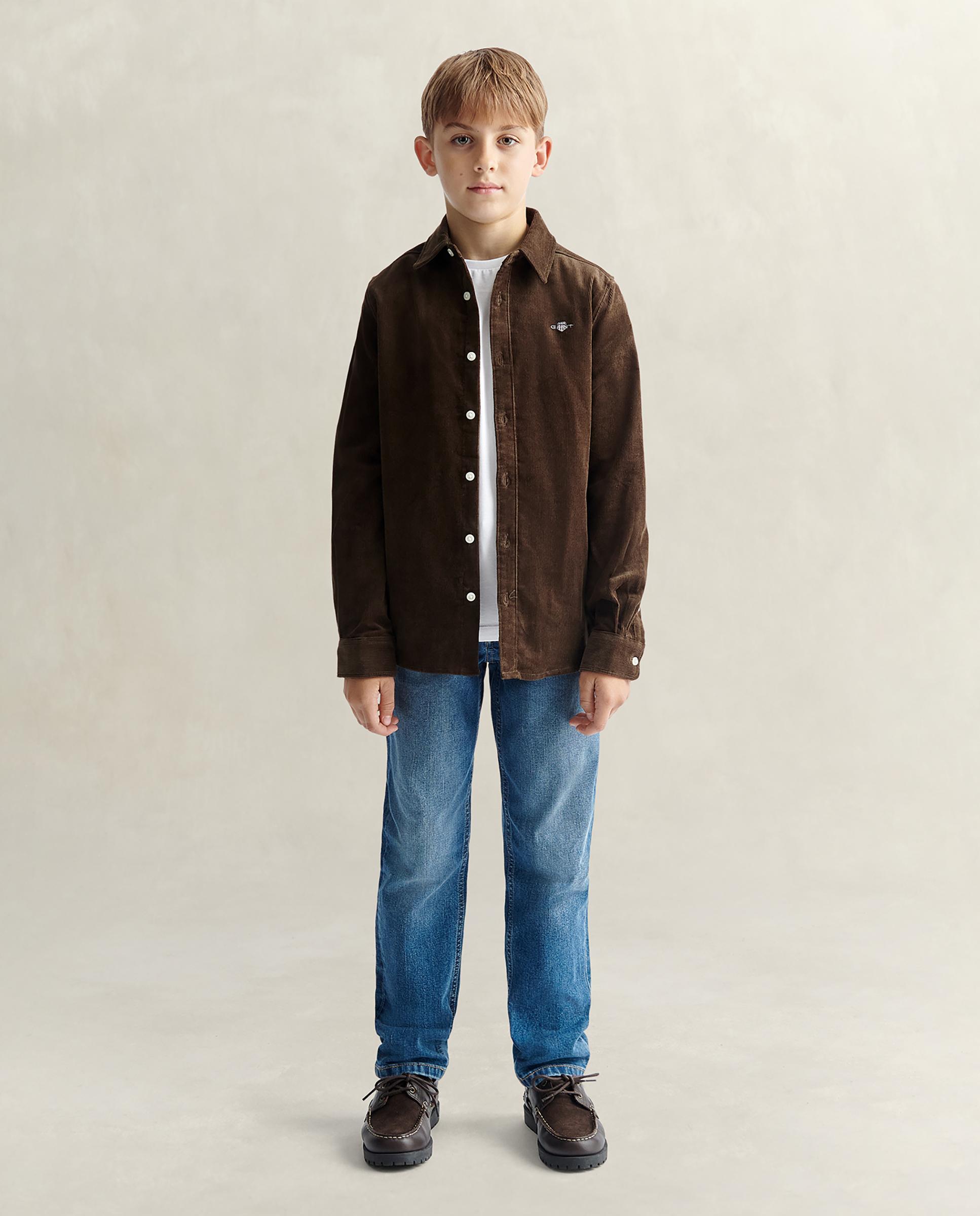 Camisa de niño de pana con logo en pecho - Gant - Marrón Marrón-4