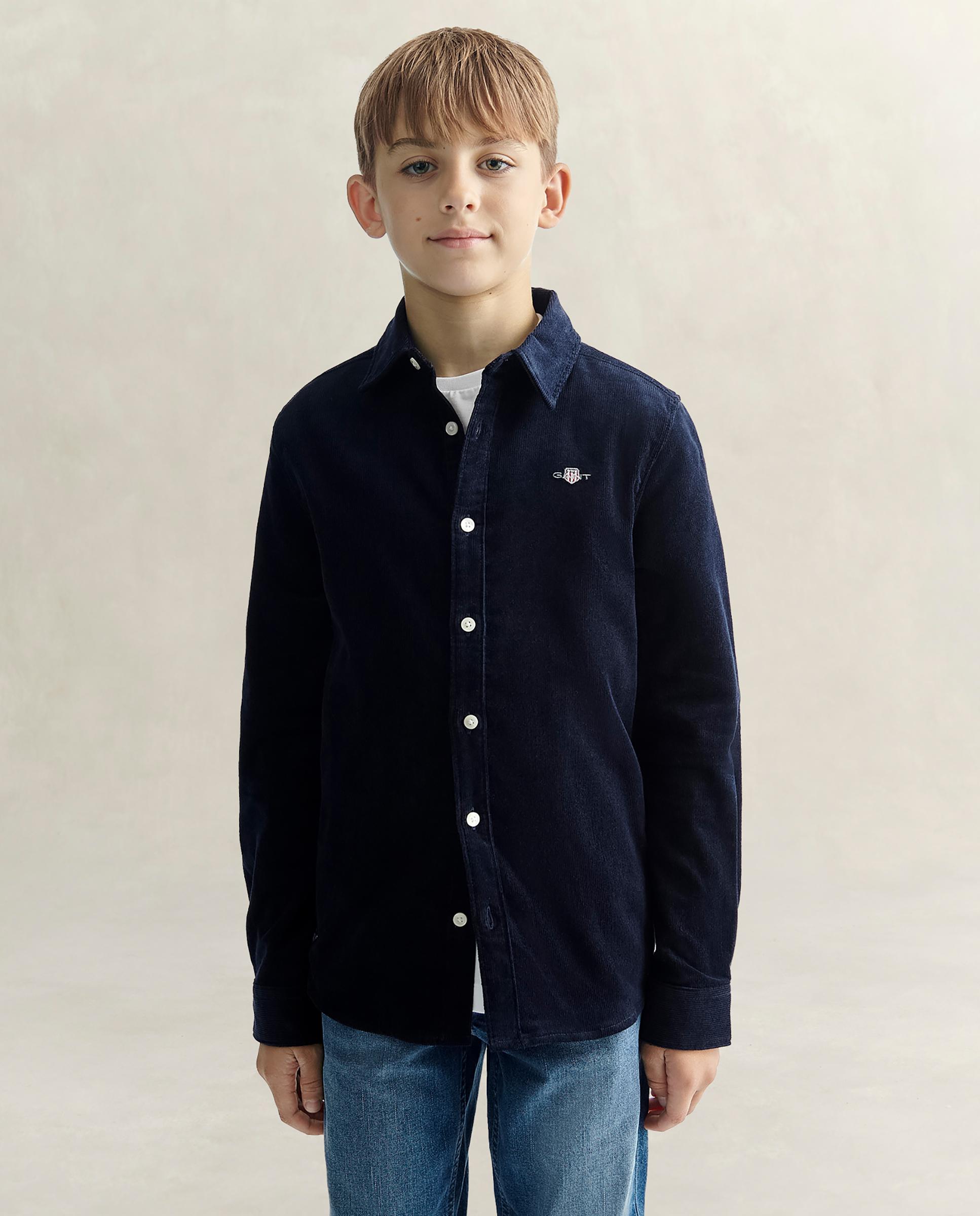 Camisa de niño de pana con logo en pecho - Gant - Azul oscuro Azul oscuro-1