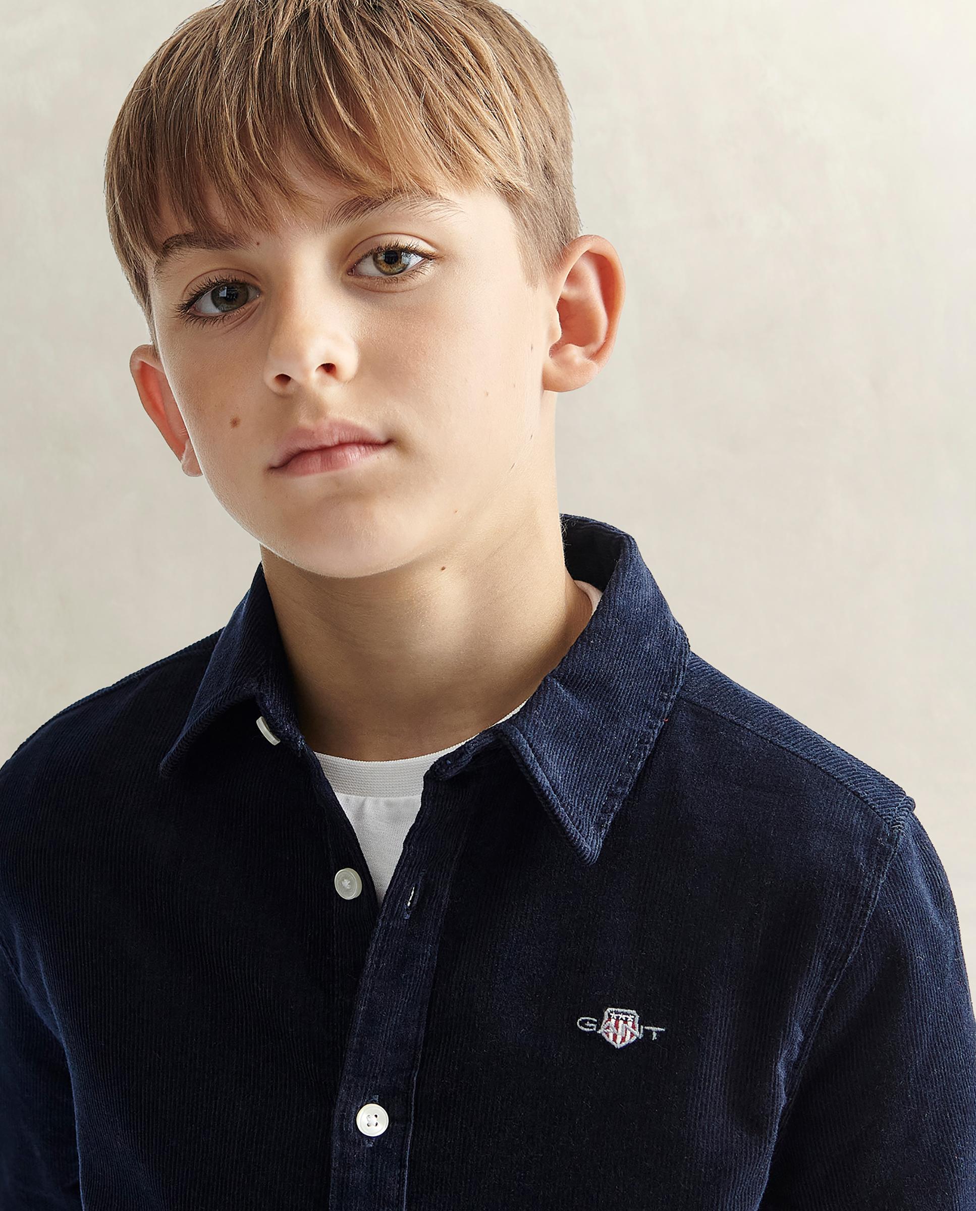Camisa de niño de pana con logo en pecho - Gant - Azul oscuro Azul oscuro-3