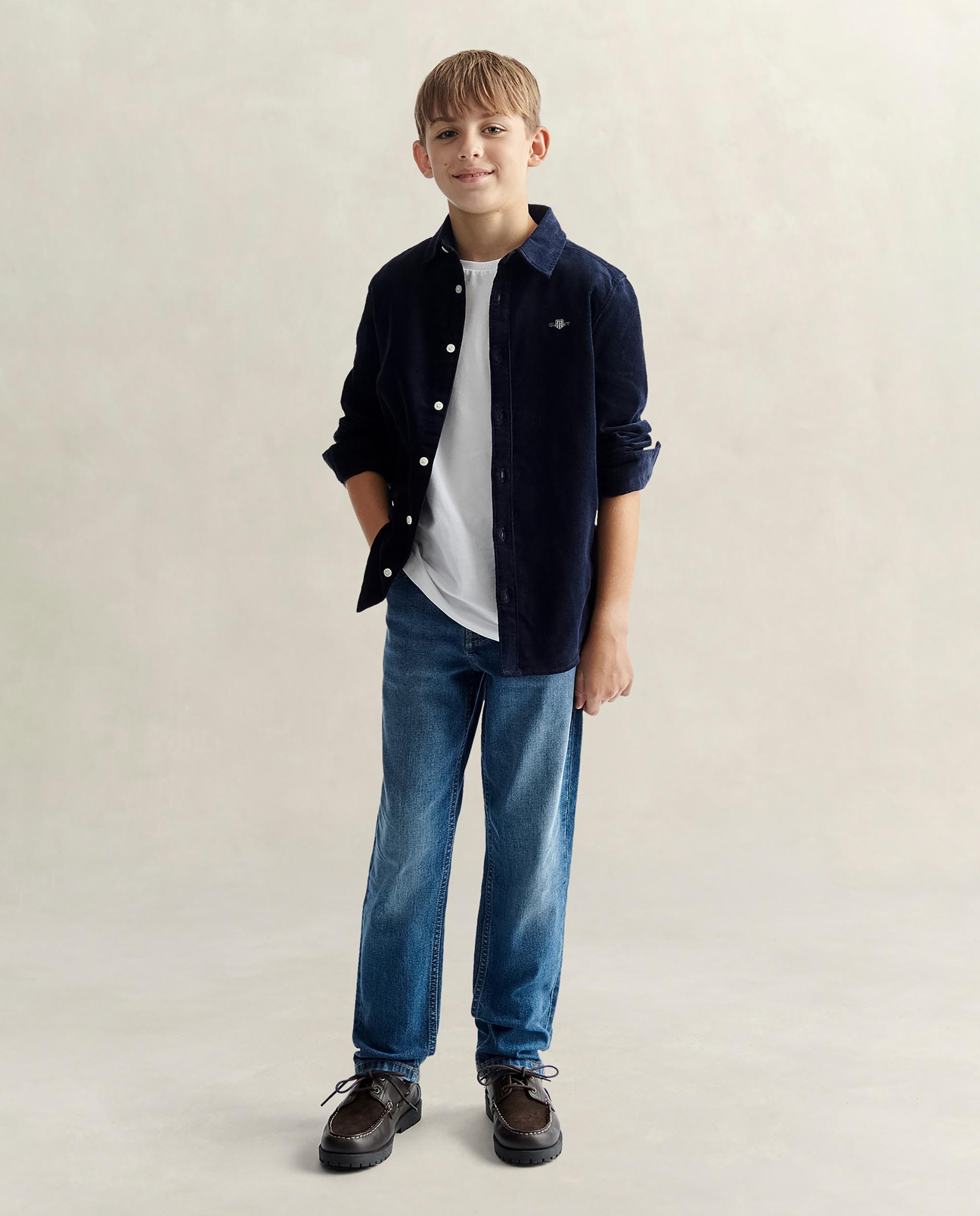 Camisa de niño de pana con logo en pecho - Gant - Azul oscuro Azul oscuro-4
