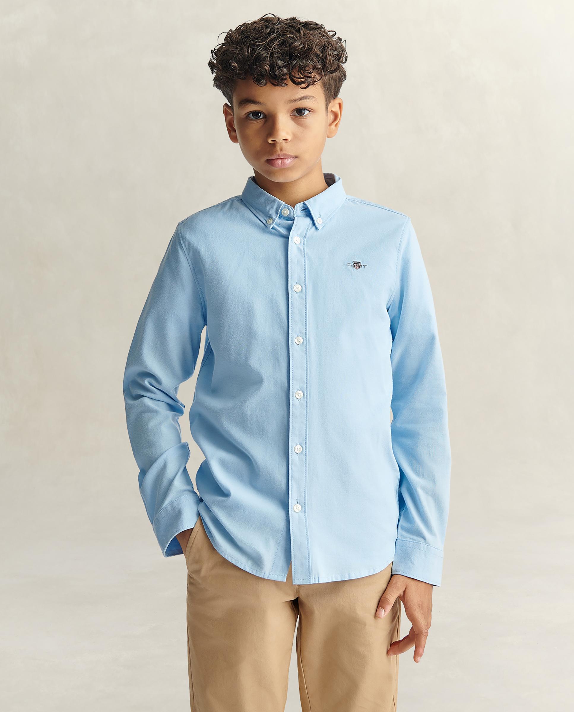 Camisa de niño oxford con logo en el pecho - Gant - Azul claro Azul claro-1