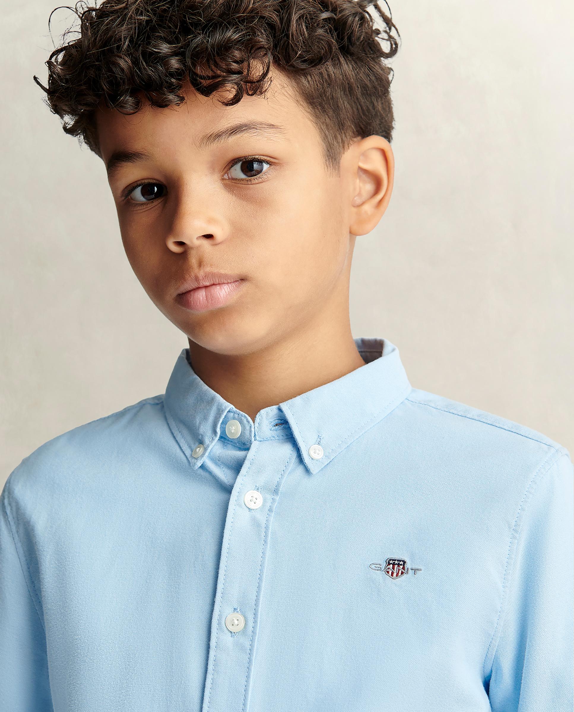 Camisa de niño oxford con logo en el pecho - Gant - Azul claro Azul claro-3