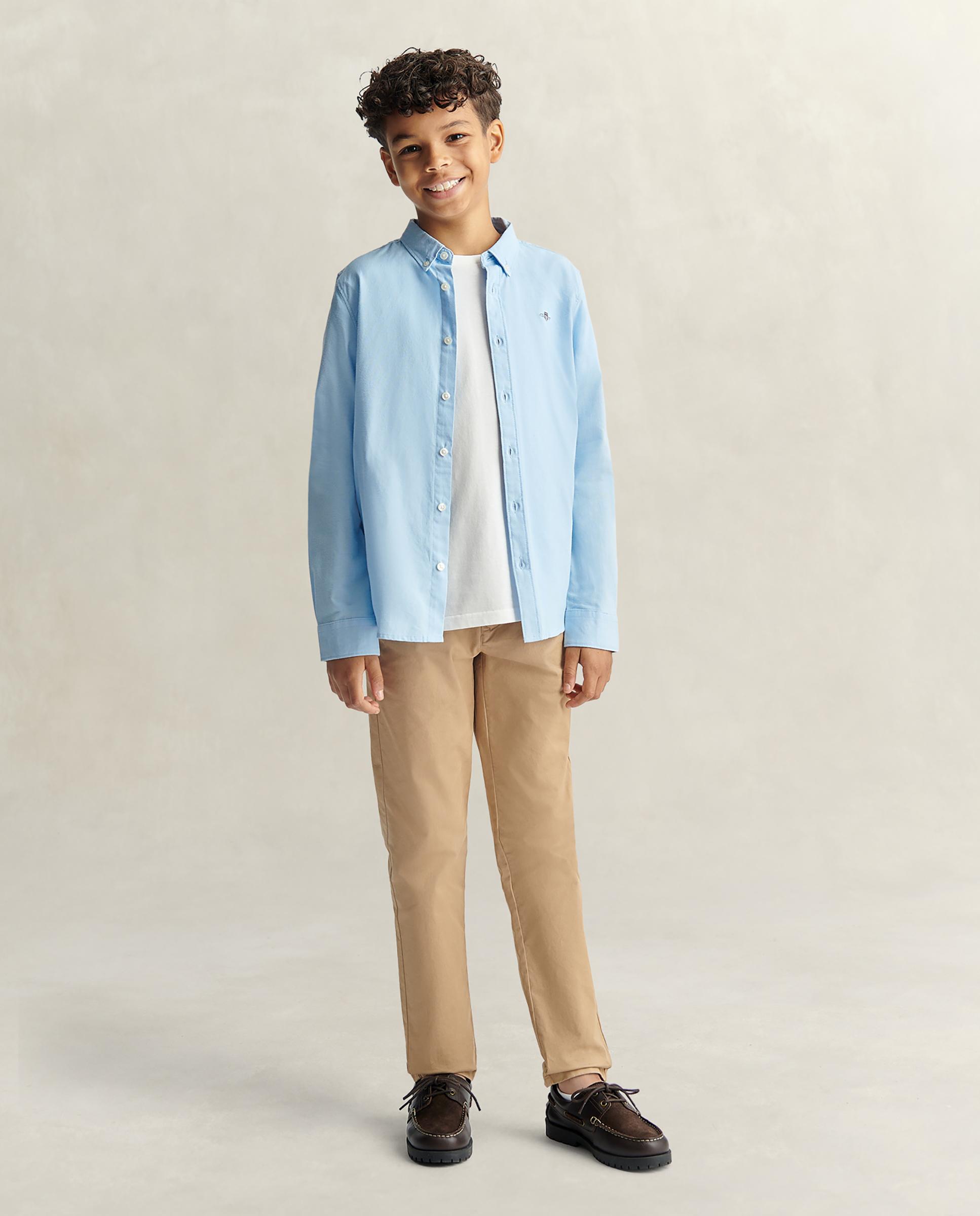 Camisa de niño oxford con logo en el pecho - Gant - Azul claro Azul claro-4
