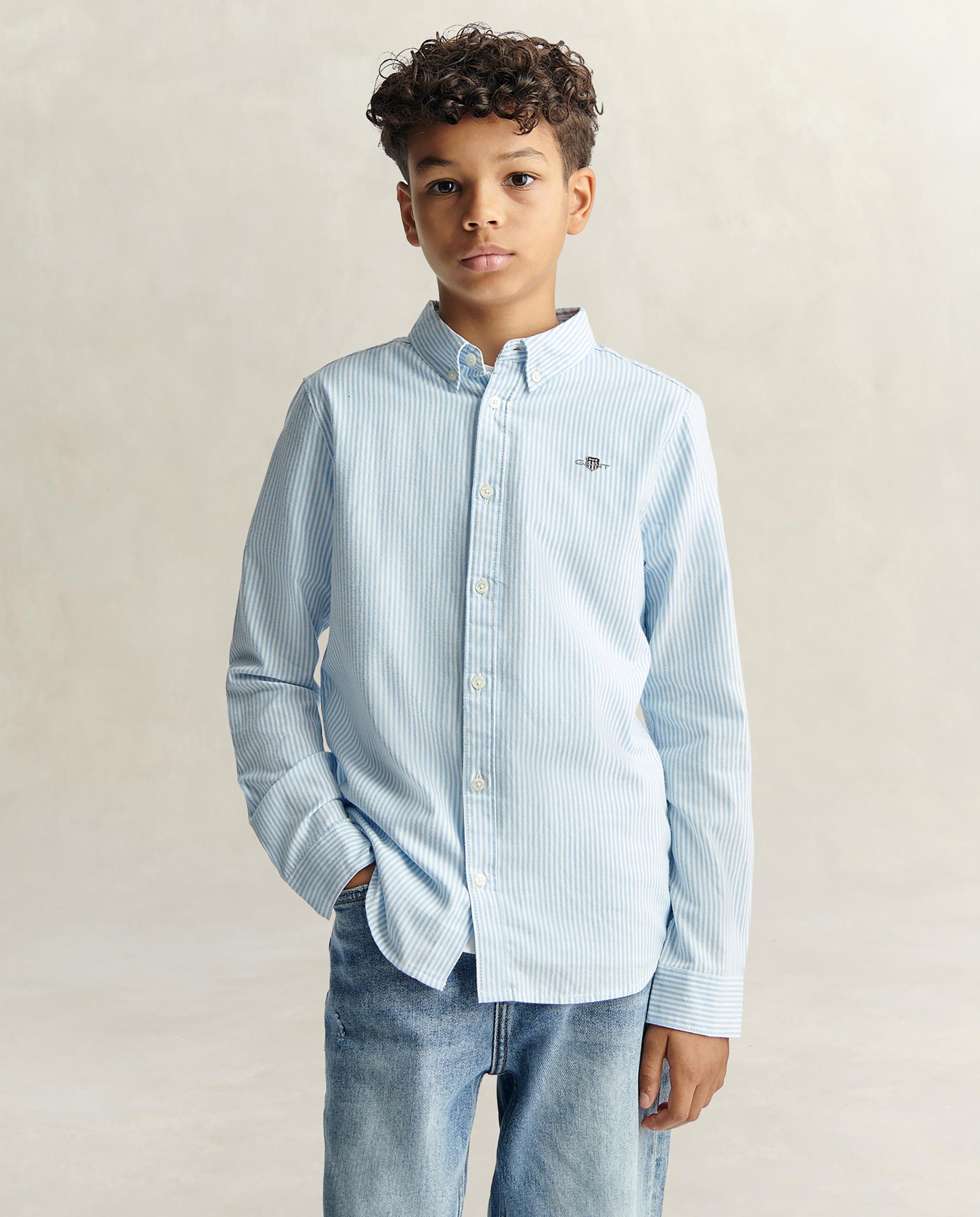 Camisa de niño oxford de rayas - Gant - Azul claro Azul claro-1