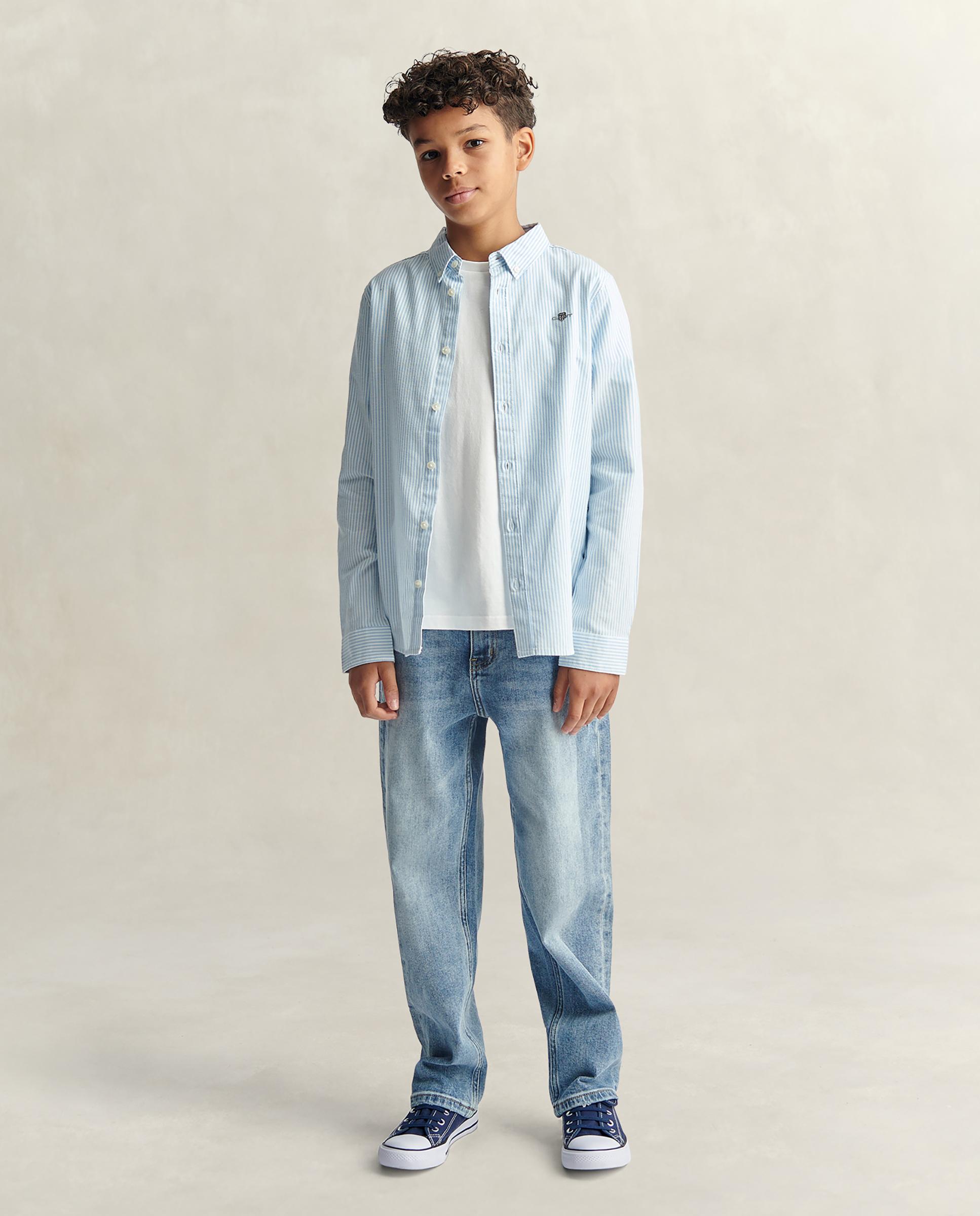 Camisa de niño oxford de rayas - Gant - Azul claro Azul claro-4