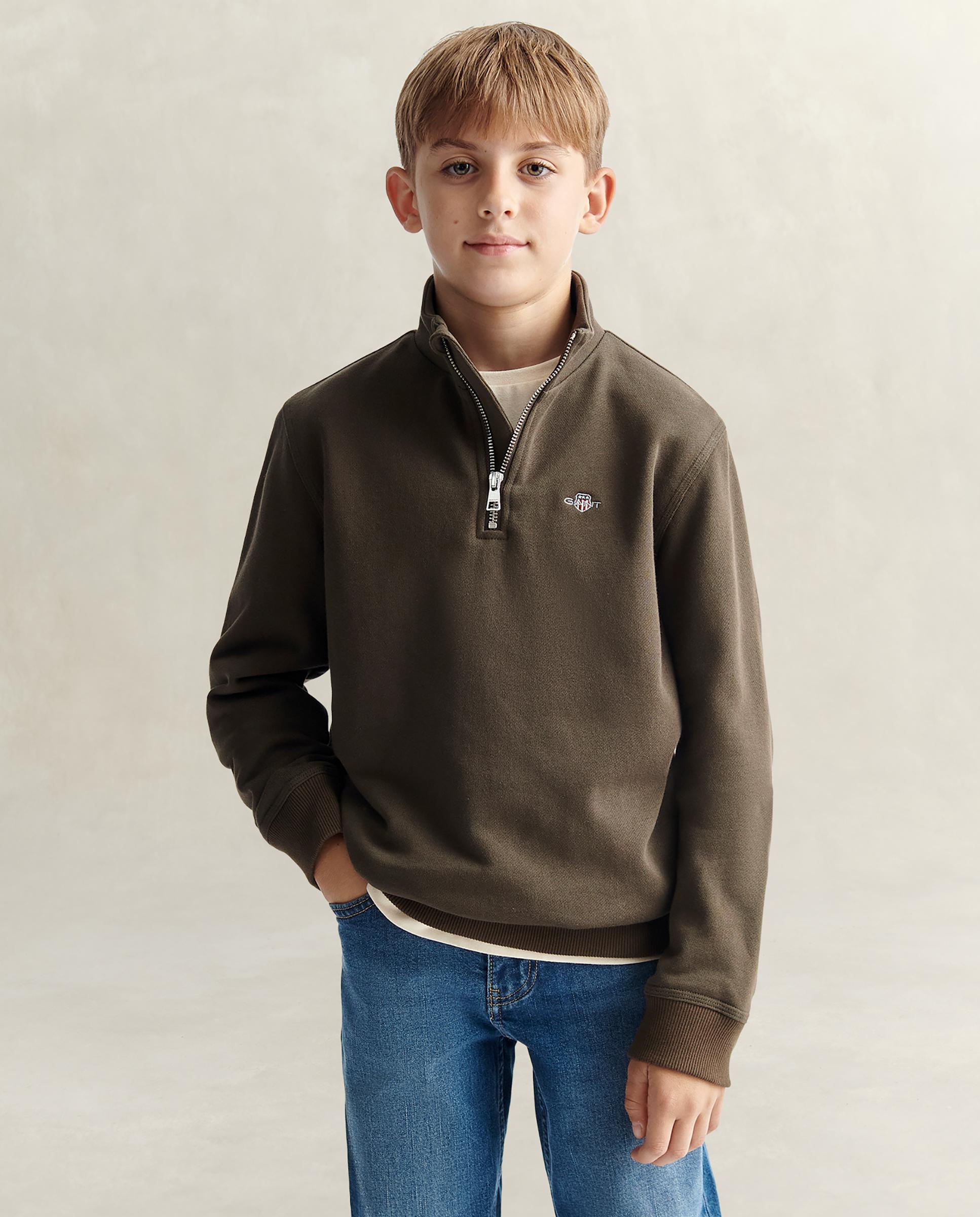 Sudadera de niño con media cremallera y logo en el pecho - Gant - Marrón Marrón-1