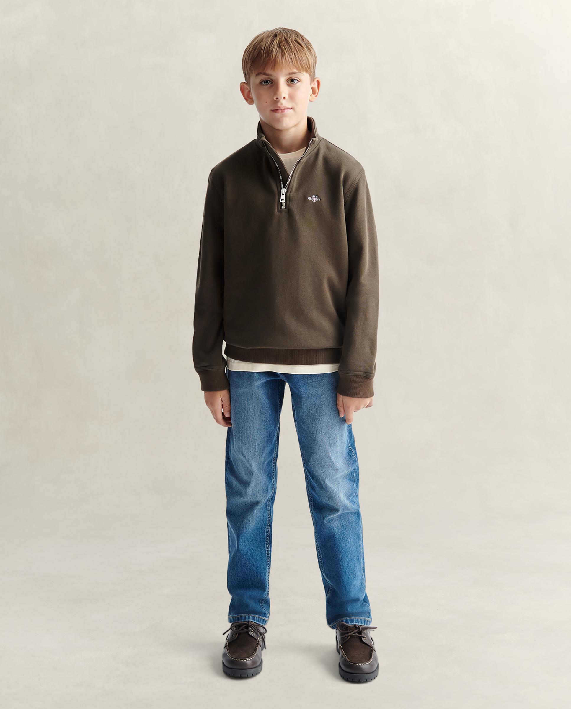 Sudadera de niño con media cremallera y logo en el pecho - Gant - Marrón Marrón-3