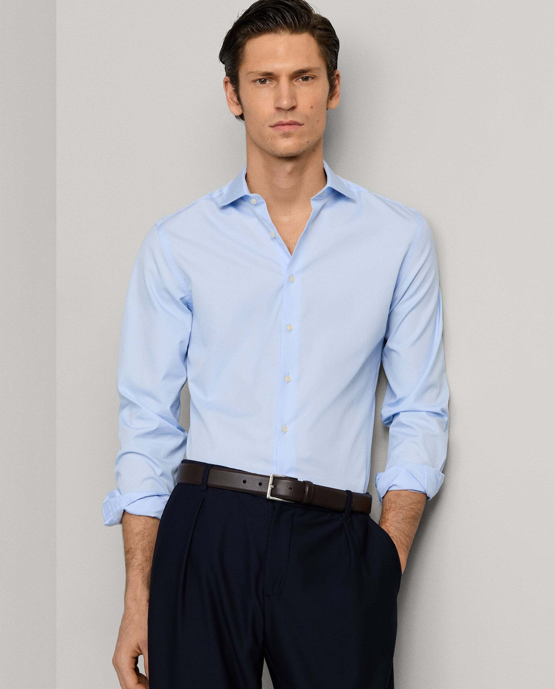 Camisa formal de hombre slim fit lisa - Hackett - Azul Azul-8