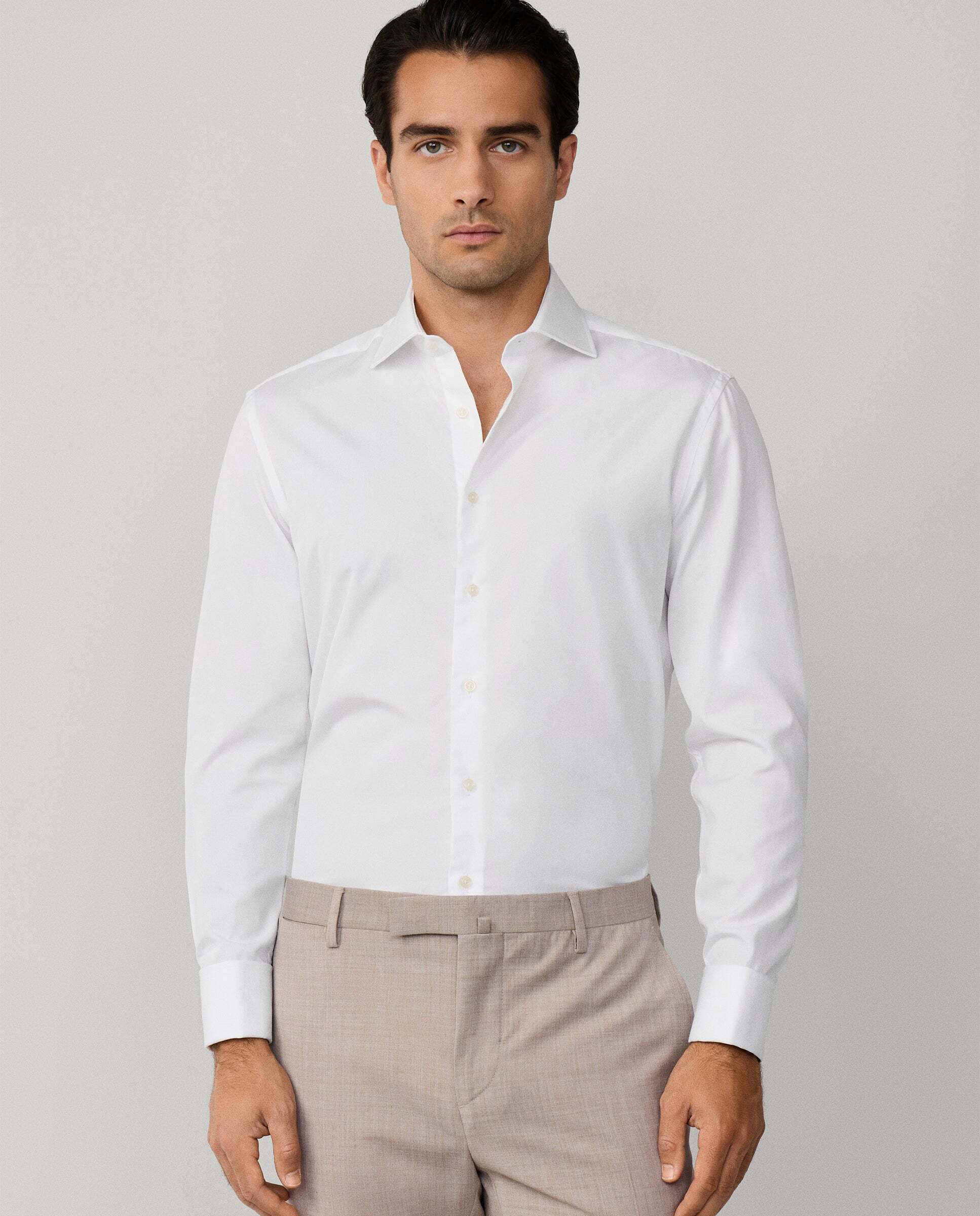 Camisa popelín de hombre slim fit lisa - Hackett - Blanco Blanco-1
