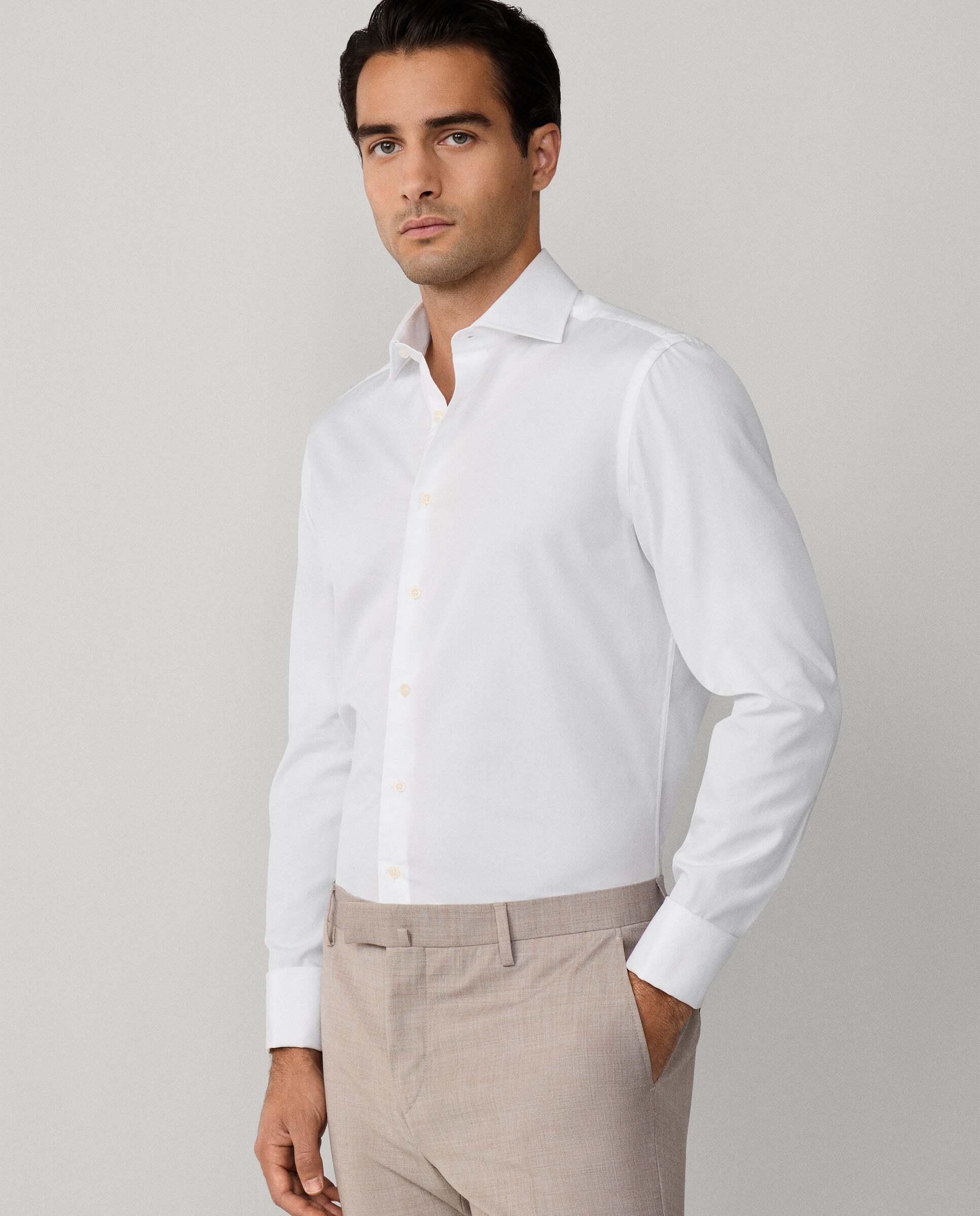 Camisa popelín de hombre slim fit lisa - Hackett - Blanco Blanco-6