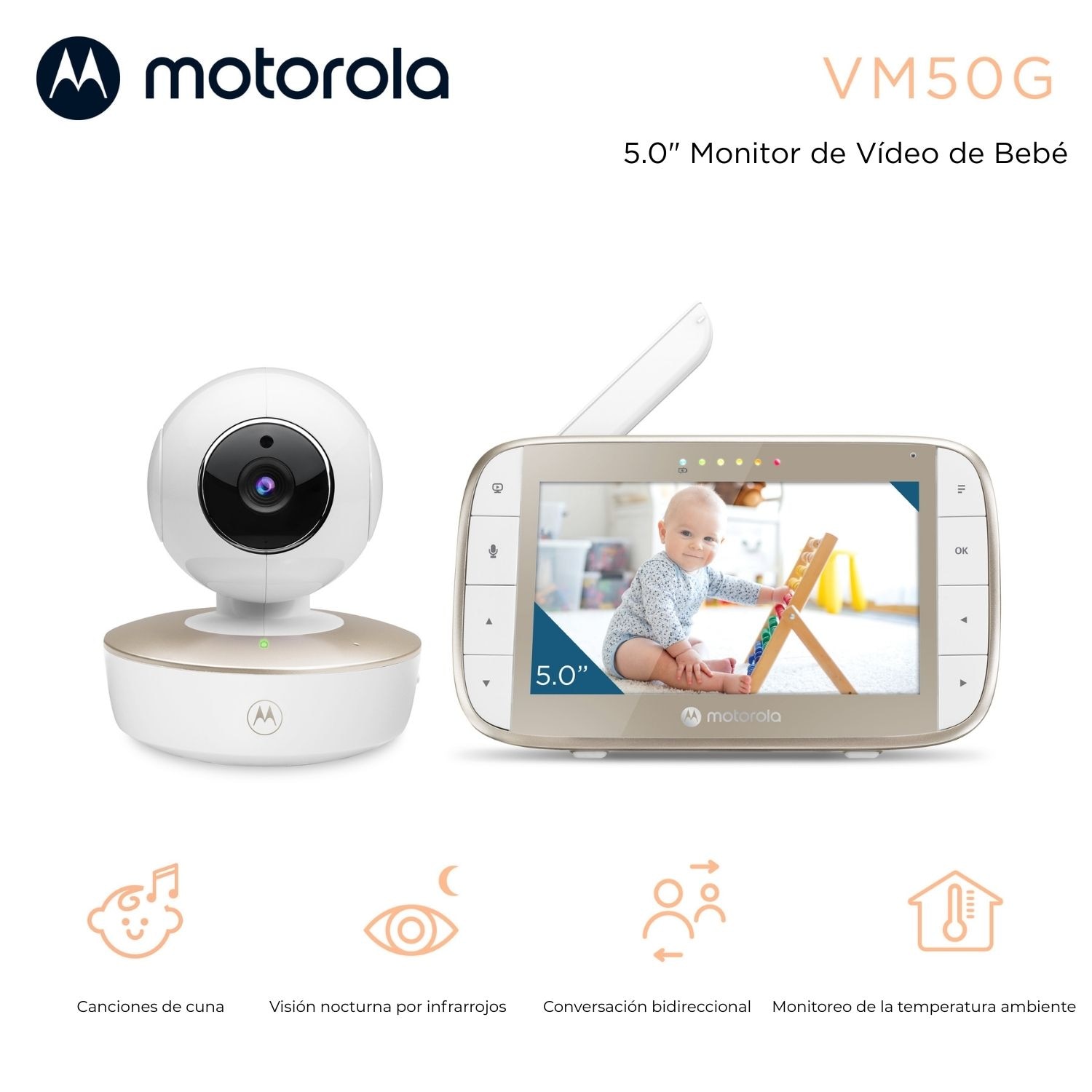 Vigilabebés HD con Pantalla 5,0'' Motorola Nursery VM50G - Blanco Blanco-3
