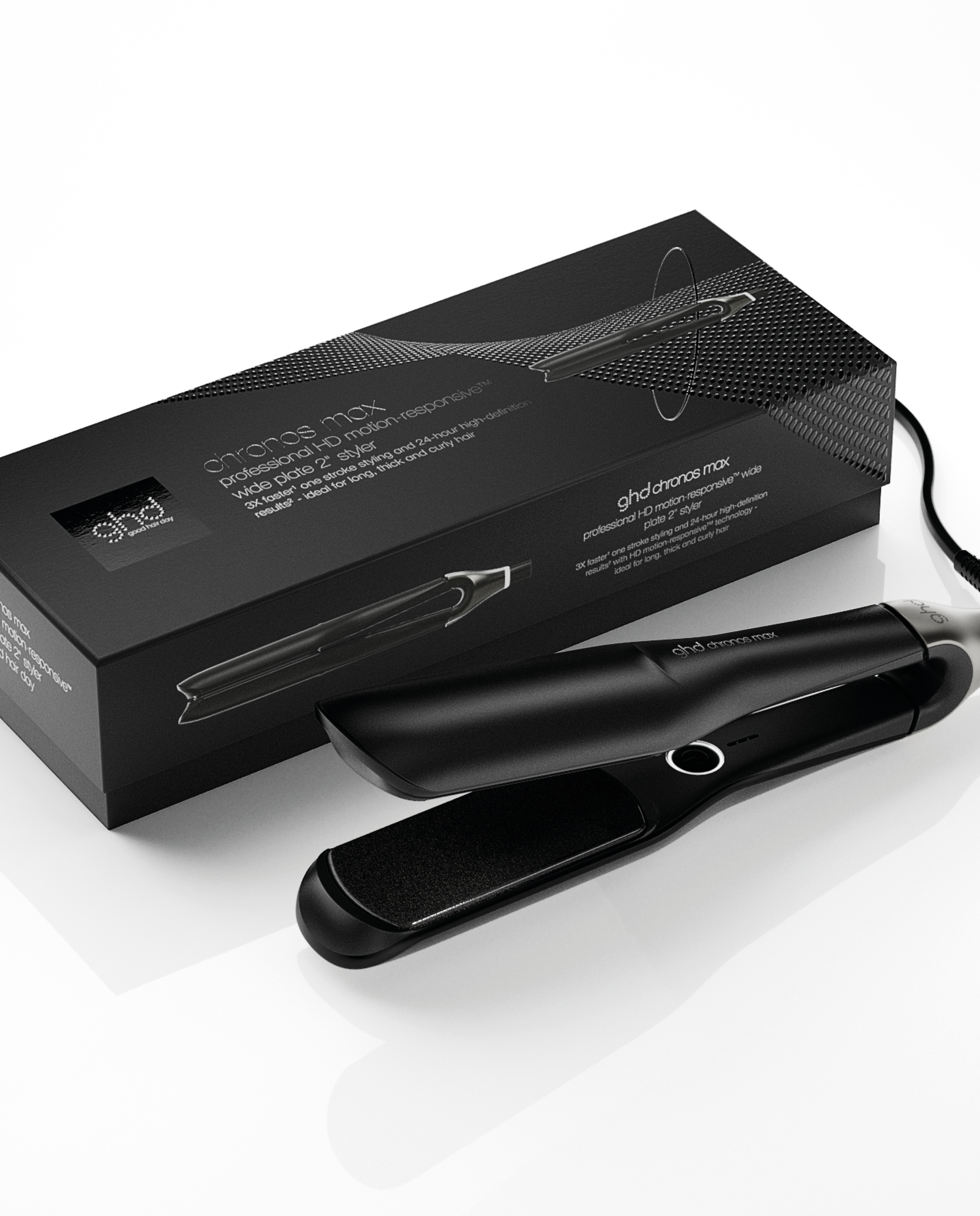 Plancha de pelo con placas anchas ghd chronos max negra 6