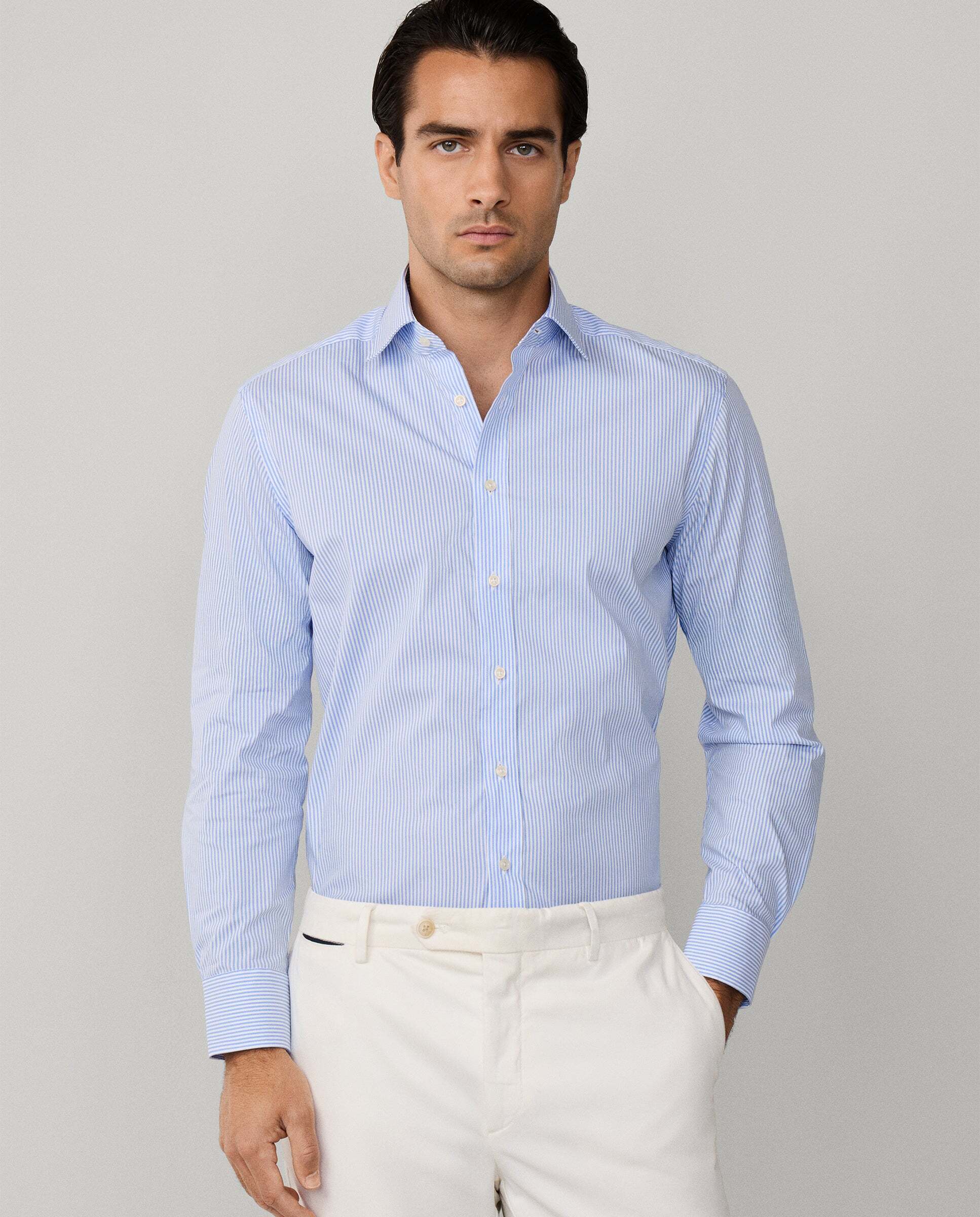 Hackett - Camisa de hombre formal rayas bengala elástica fit tailored.