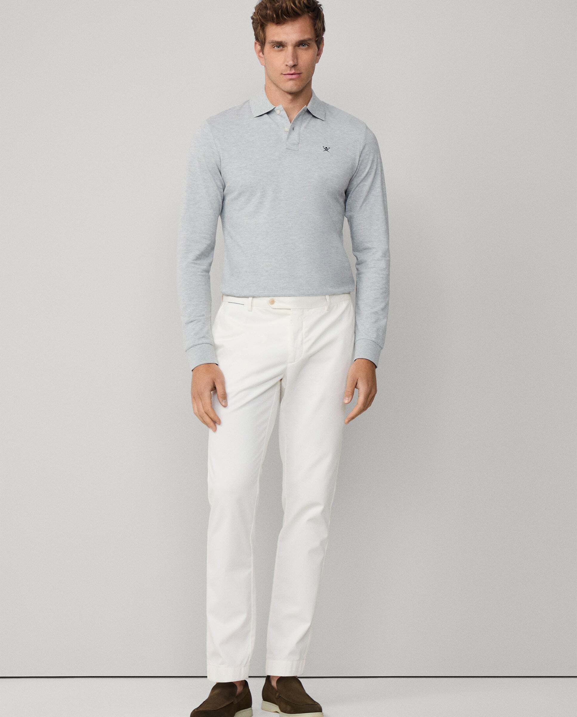 Polo piqué de hombre con logo bordado manga larga - Hackett - Gris claro Gris claro-2