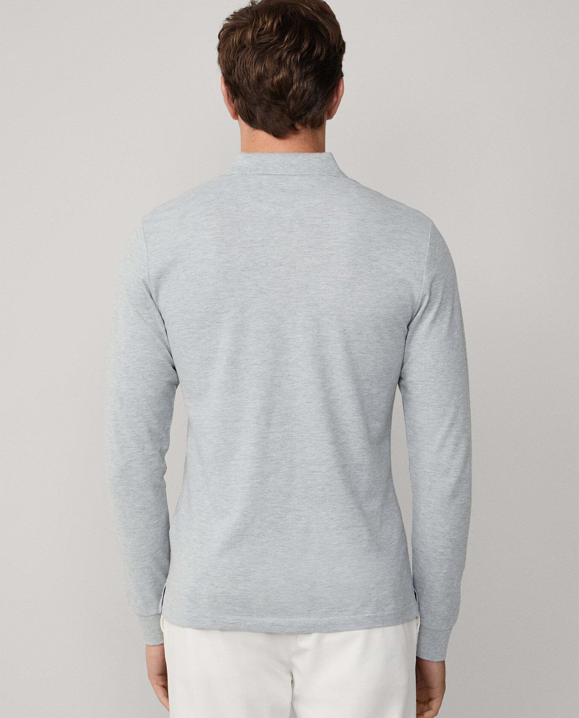Polo piqué de hombre con logo bordado manga larga - Hackett - Gris claro Gris claro-3