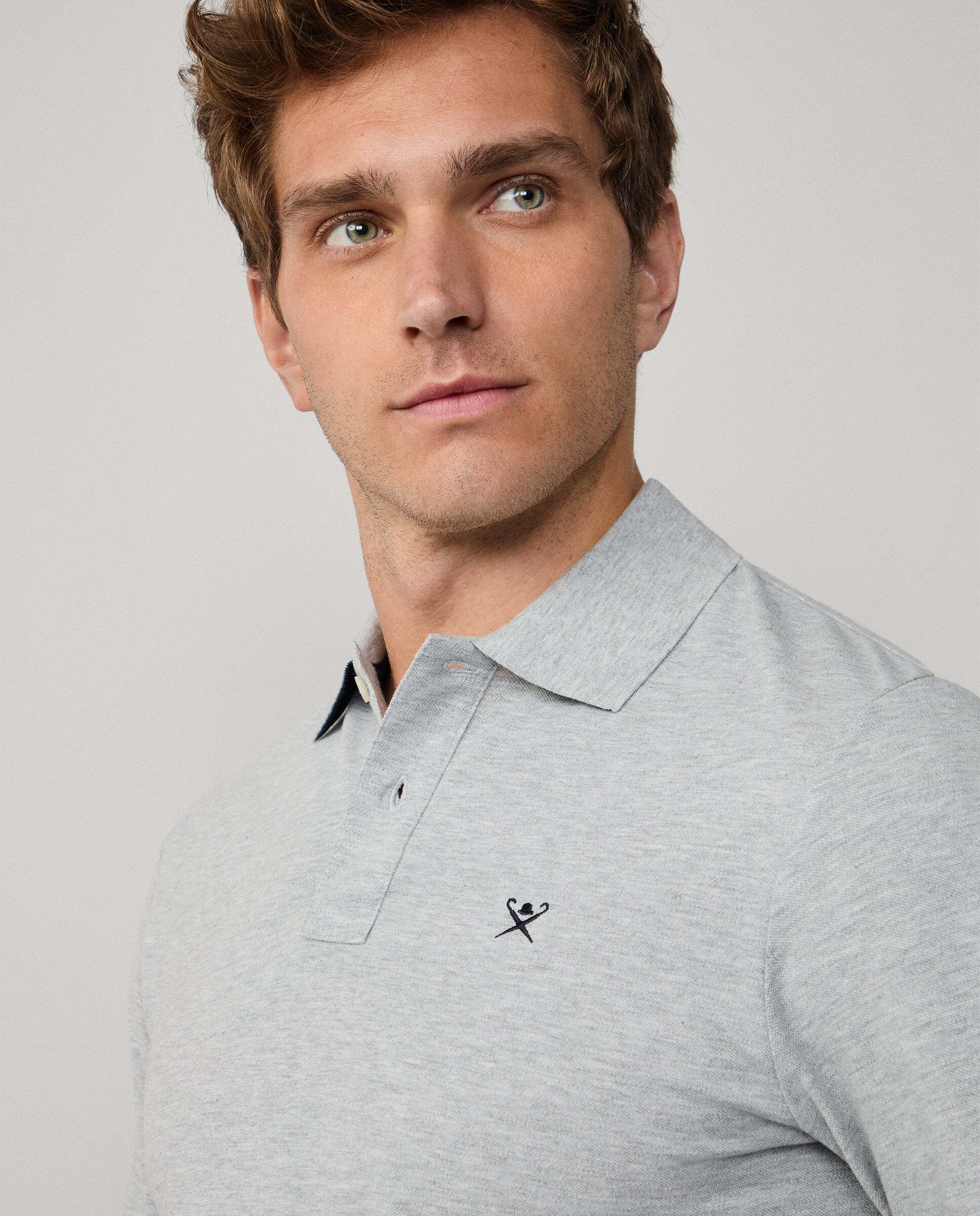Polo piqué de hombre con logo bordado manga larga - Hackett - Gris claro Gris claro-4