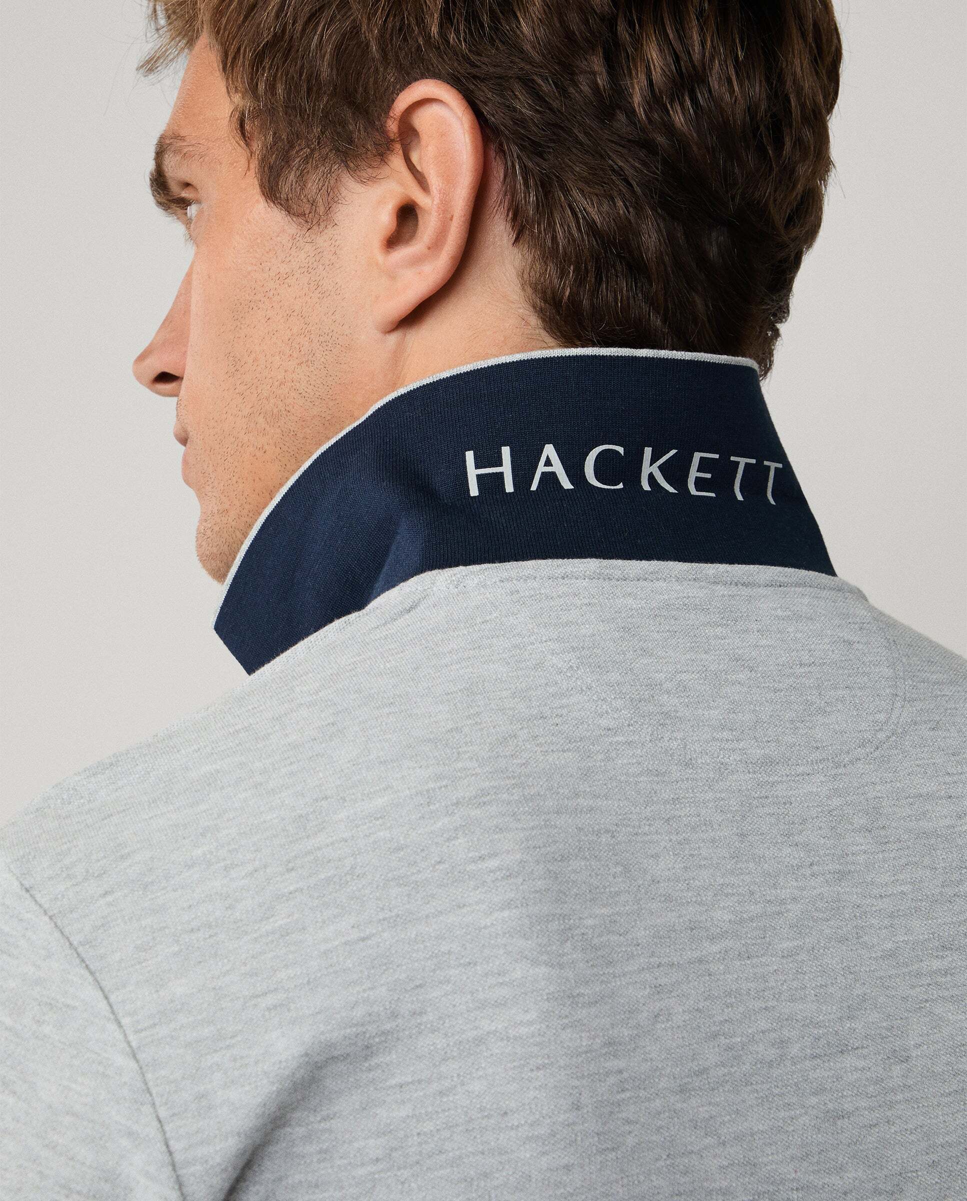Polo piqué de hombre con logo bordado manga larga - Hackett - Gris claro Gris claro-5