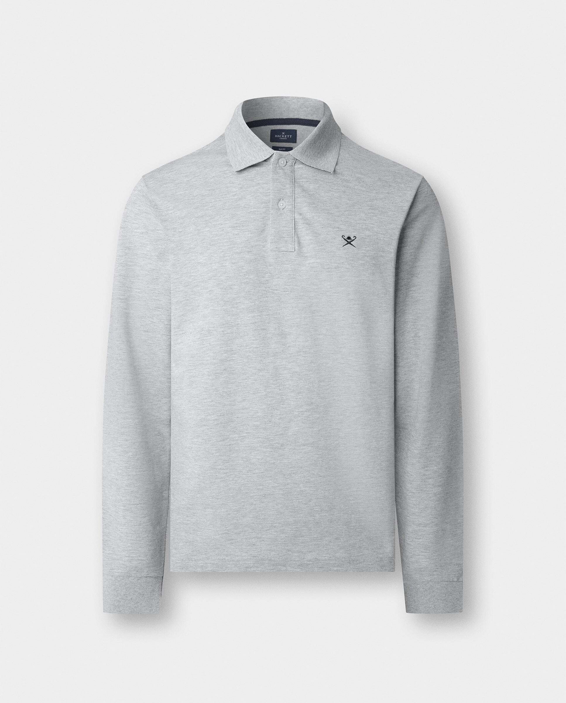 Polo piqué de hombre con logo bordado manga larga - Hackett - Gris claro Gris claro-6