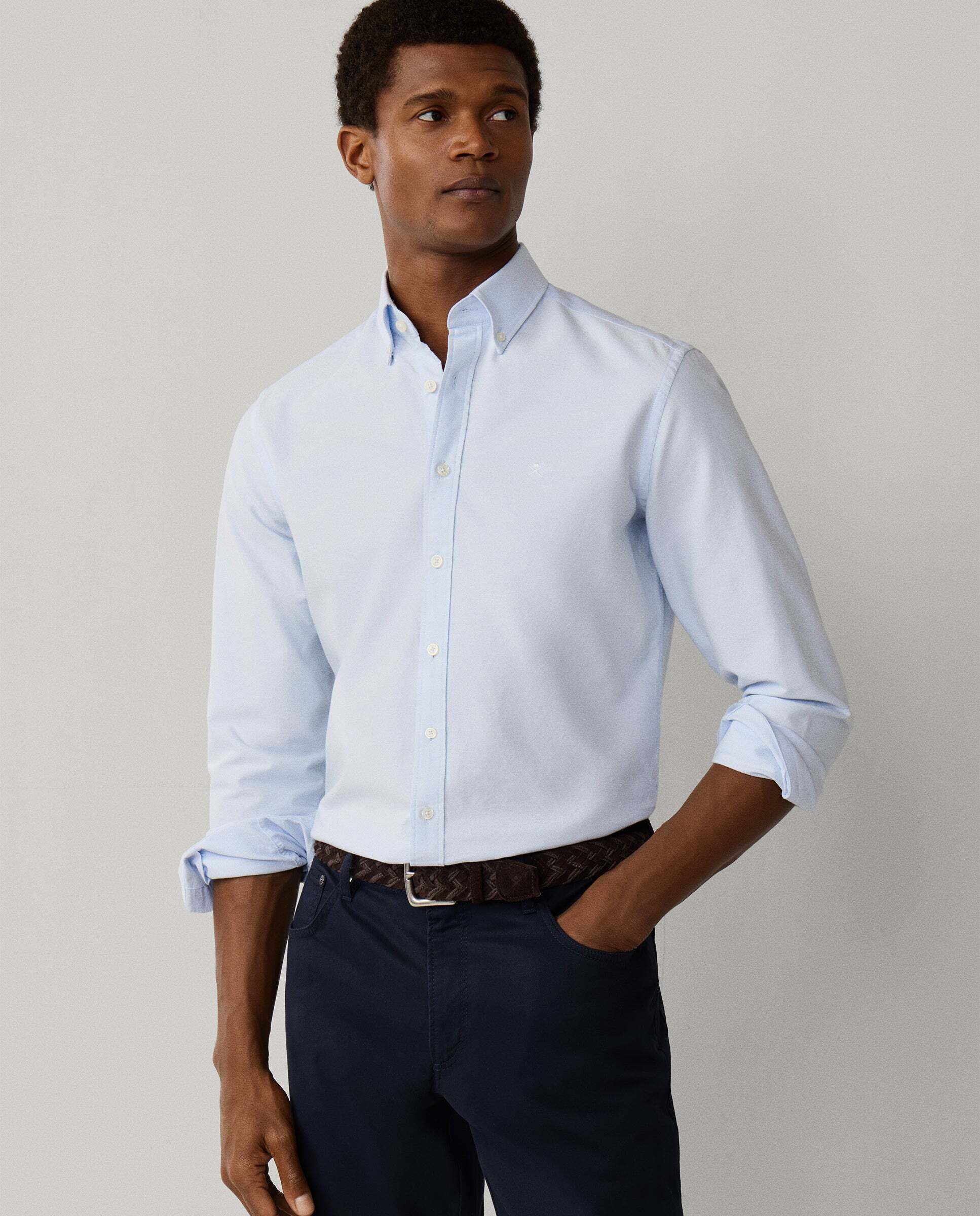 Camisa de hombre oxford lavada fit tailored - Hackett - Azul Azul-8