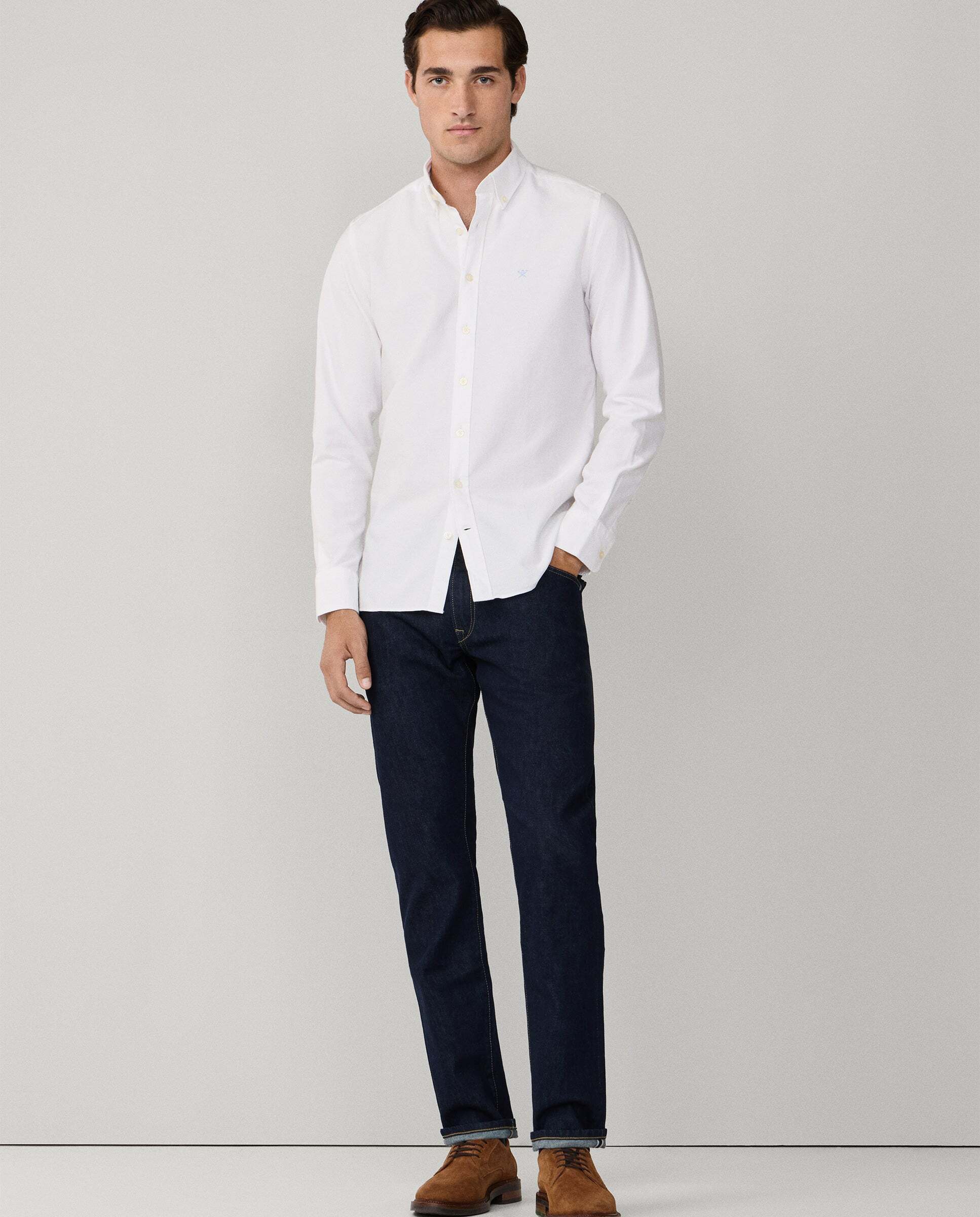 Camisa de hombre oxford lavada fit tailored - Hackett - Blanco Blanco-2