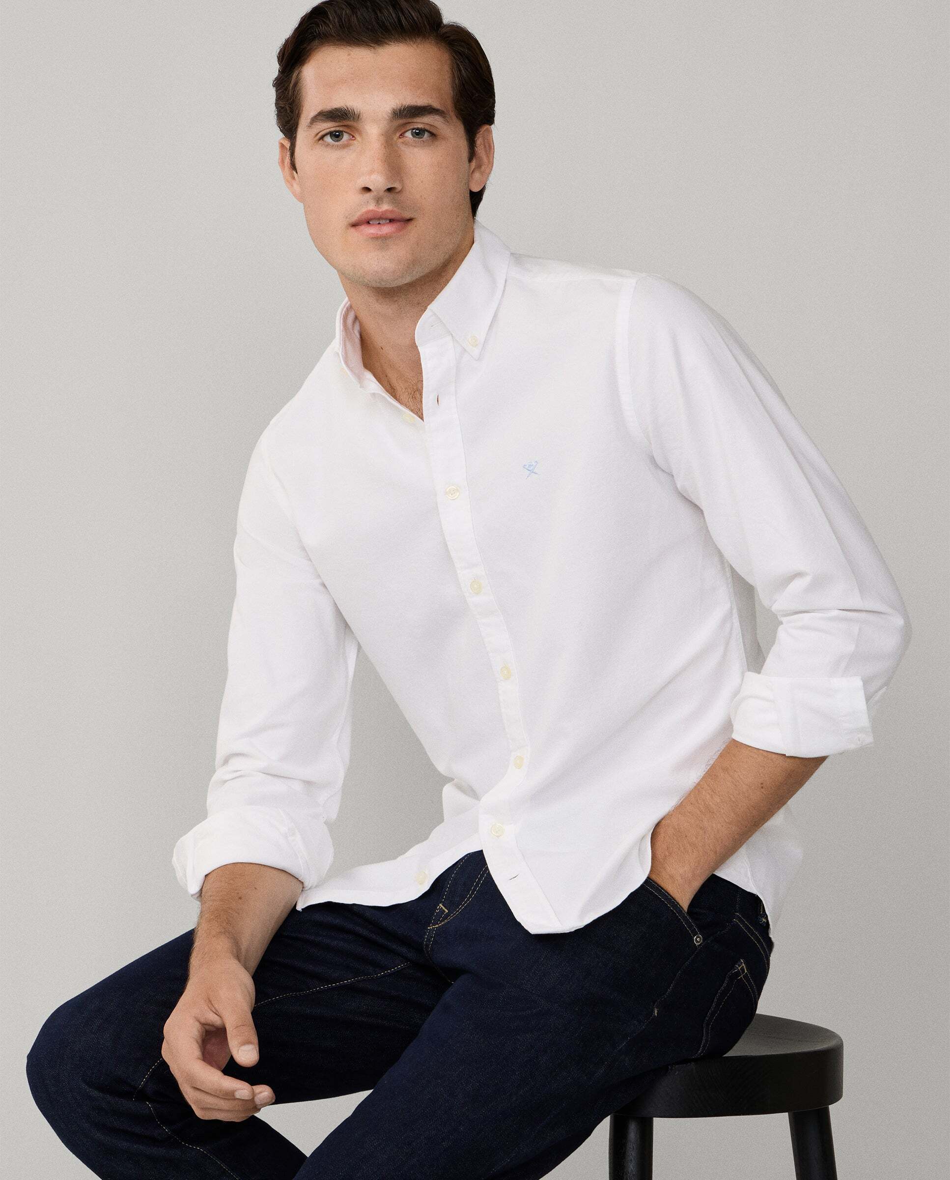 Camisa de hombre oxford lavada fit tailored - Hackett - Blanco Blanco-7