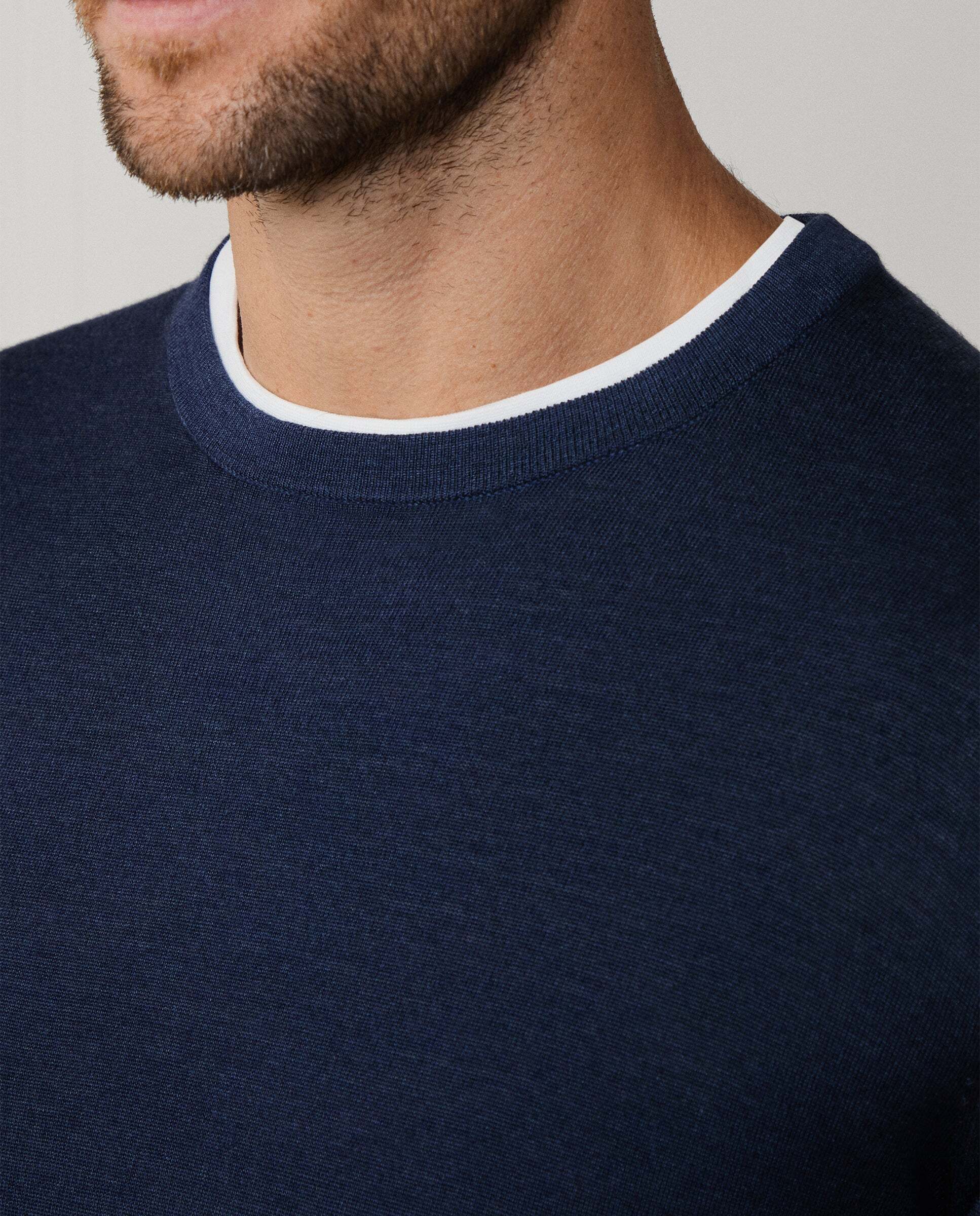 Jersey de hombre de lana merino-seda con cuello redondo - Hackett - Azul marino Azul marino-4