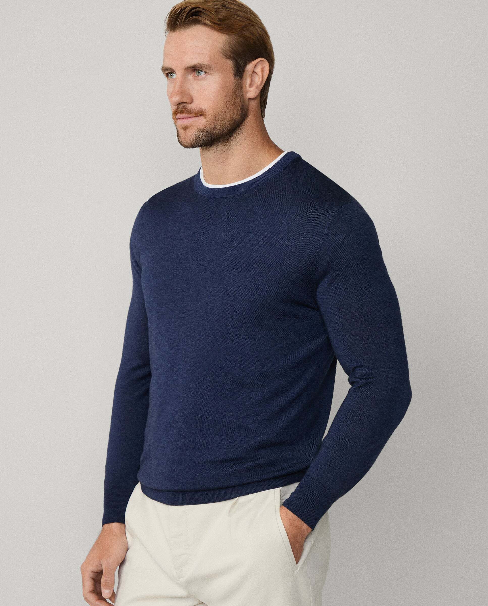 Jersey de hombre de lana merino-seda con cuello redondo - Hackett - Azul marino Azul marino-5