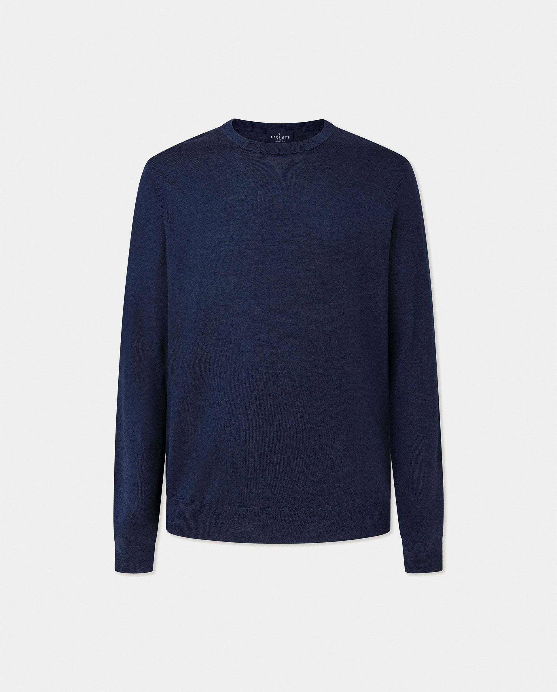 Jersey de hombre de lana merino-seda con cuello redondo - Hackett - Azul marino Azul marino-7