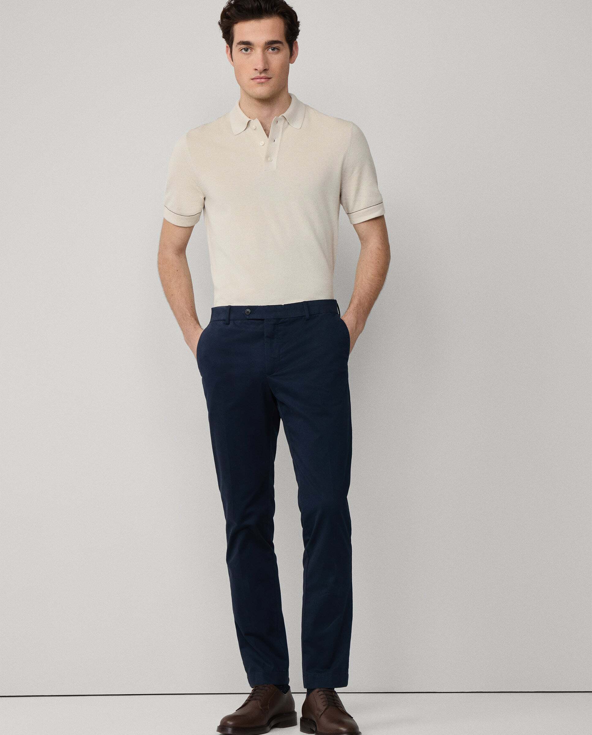 Chino de hombre slim fit en tejido de sarga - Hackett - Azul Azul-1