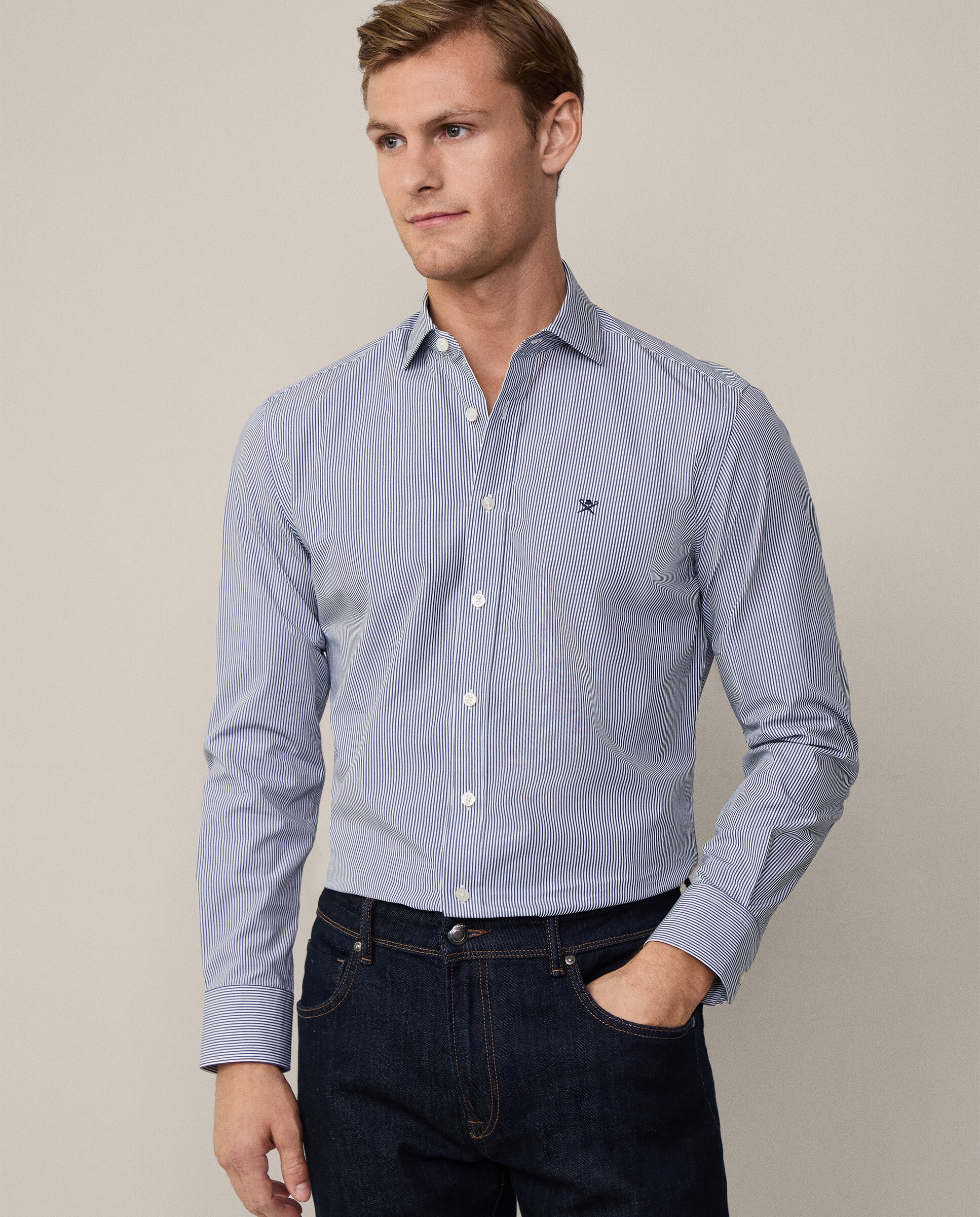 Camisa Regular Fit A Rayas Color Azul Marino - - 8831Z-59P