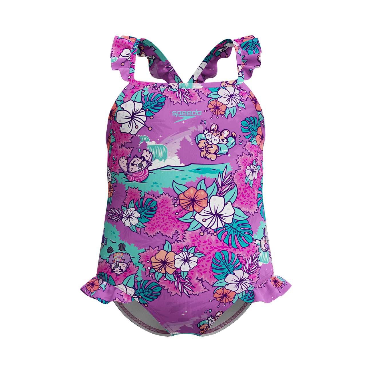 Bañador de natación para bebés Learn To Swim Printed Frill Thinstrap Speedo - Morado Morado-1