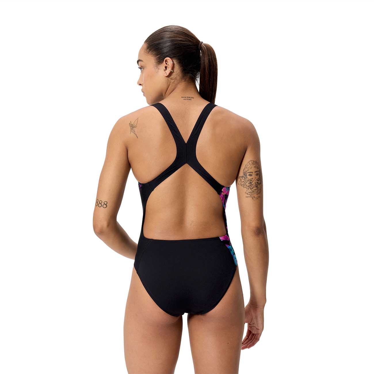 Bañador de natación para mujer Female Placement Printed Powerback Speedo - Negro Negro-3