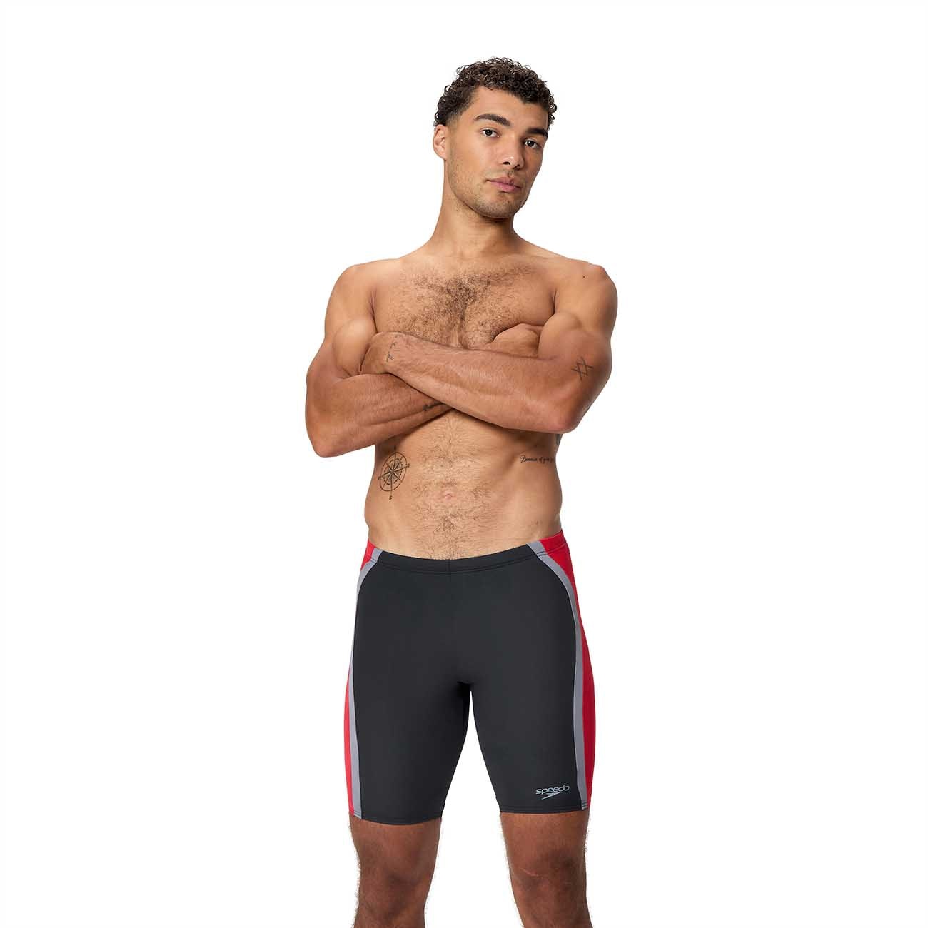 Speedo Bañador de natación para hombre Solid Splice Jammer Negro / Azul