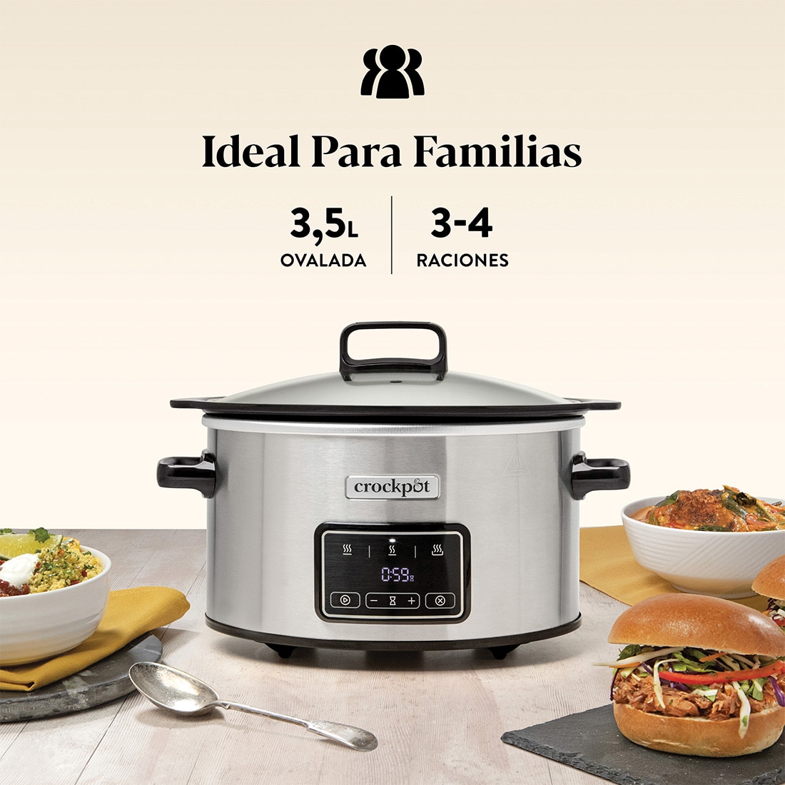 Olla eléctrica de cocción lenta CrockPot Sizzle & Stew y 3.5 L - Gris Gris-4