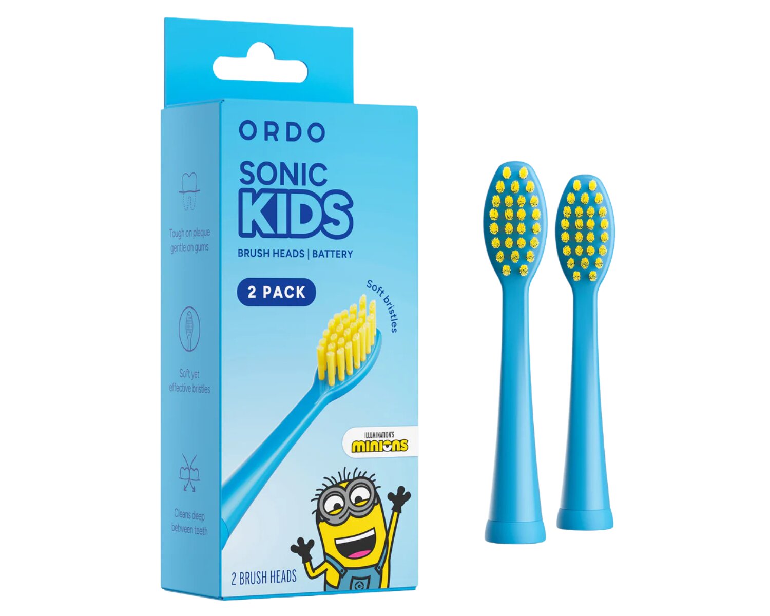 Imagen 0 de Cabezales de recambio para Cepillo Dental Eléctrico Infantil ORDO Minions, Cerdas Suaves, Pack de 2 Azul