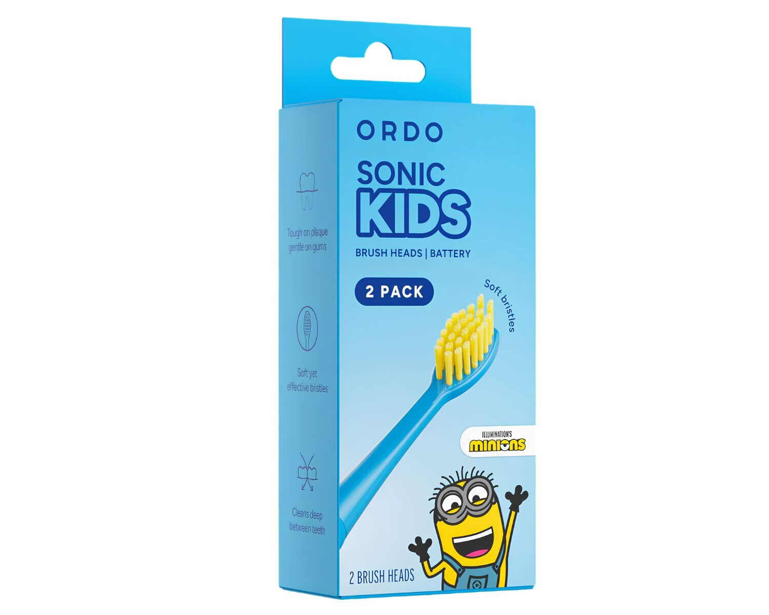 Cabezales de recambio para Cepillo Dental Eléctrico Infantil ORDO Minions, Cerdas Suaves, Pack de 2 - Azul Azul-2