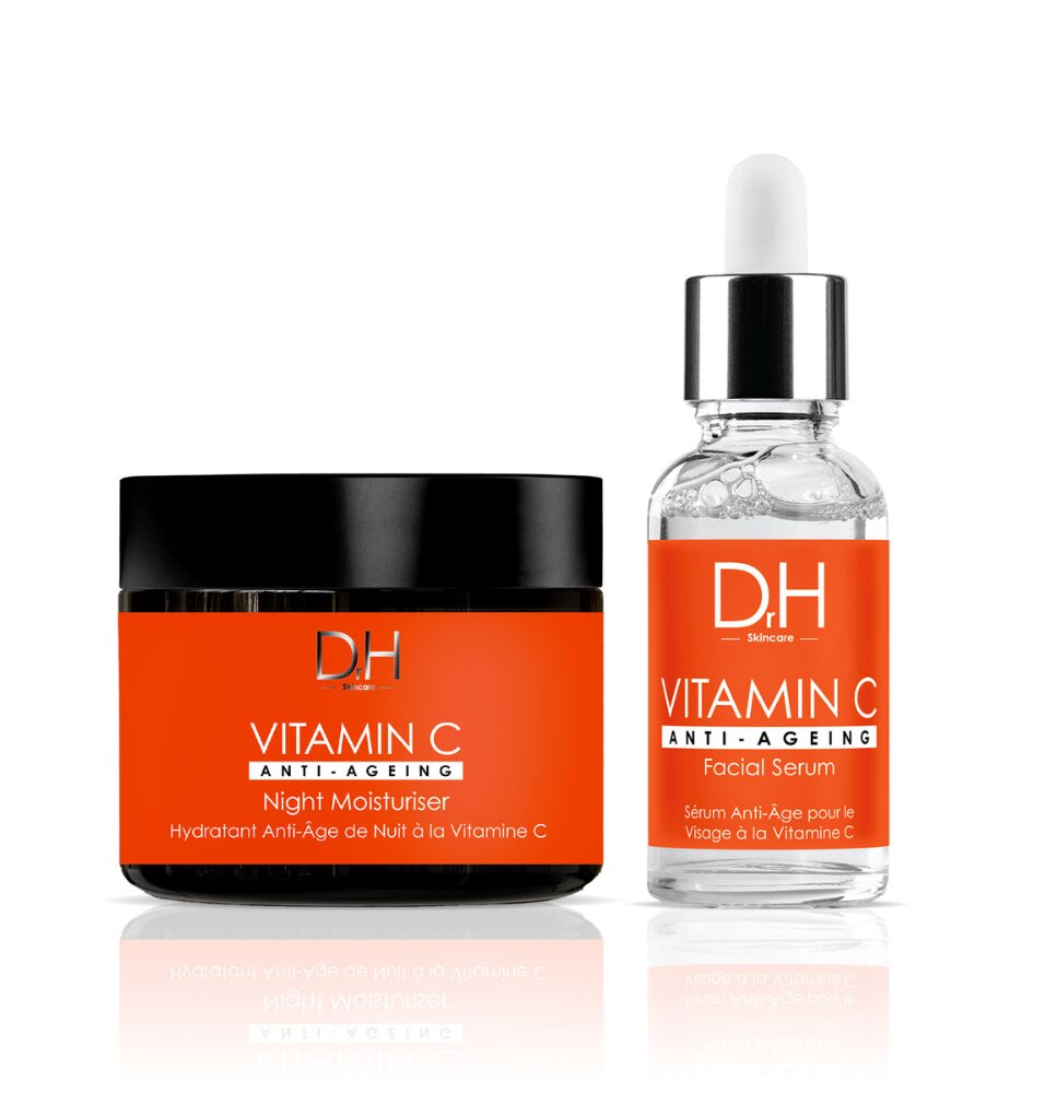 Imagen 0 de Pack de sérum facial antiedad y crema hidratante de noche con vitamina C Dr H 700