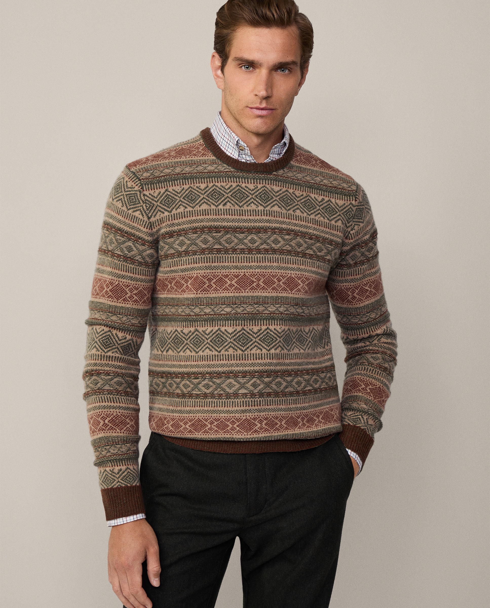 Jersey de hombre cuello redondo con estampado fairisle