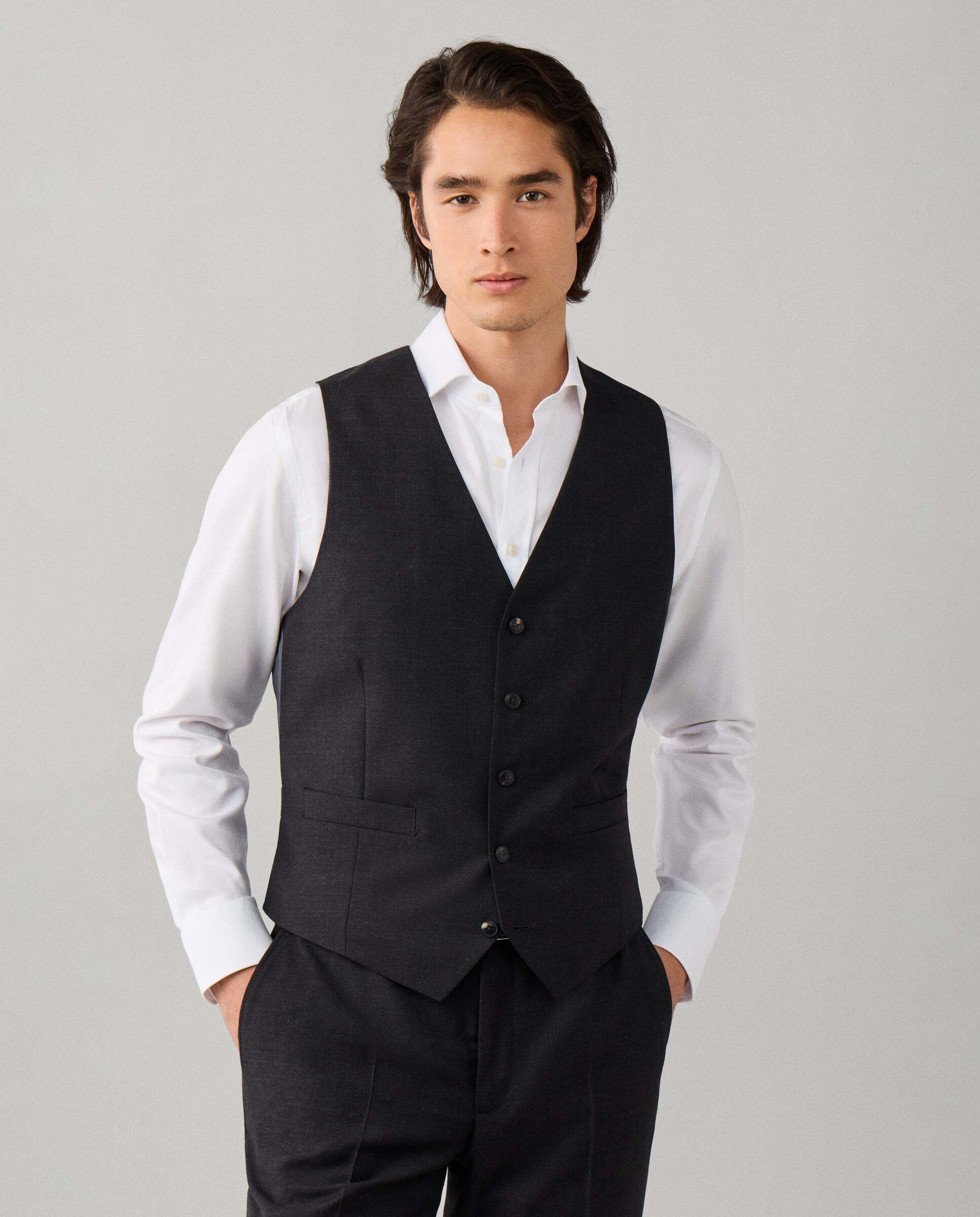 Chaleco de lana - Hackett - tejido en inglaterra - Gris Gris-1