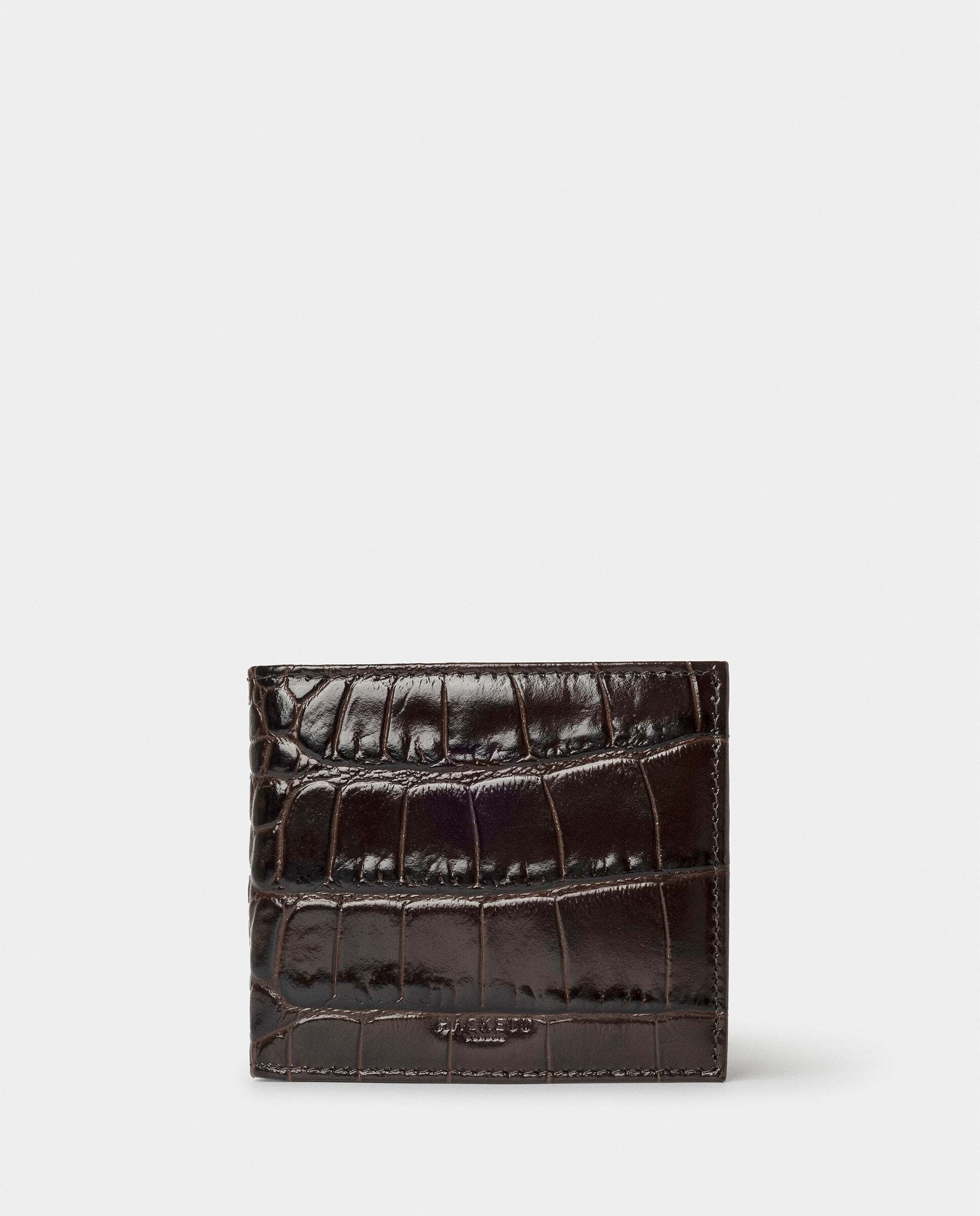 Imagen 0 de Billetera de hombre plegable de piel estampado cocodrilo Marrón
