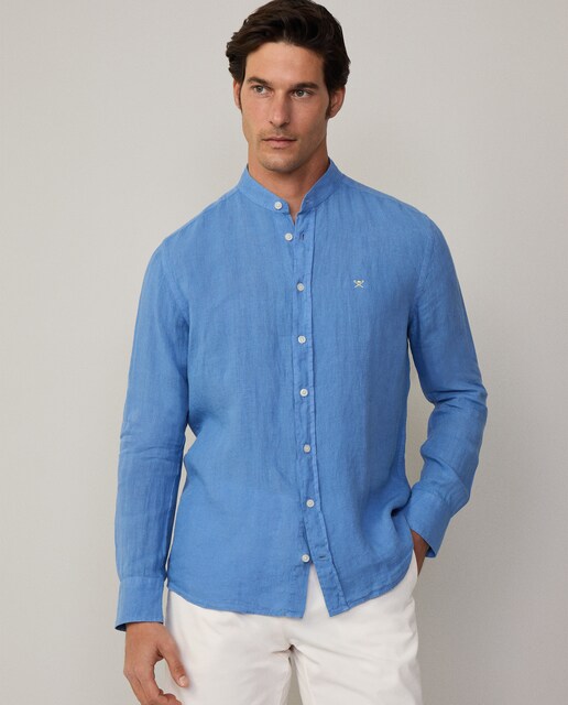 Imagen 0 de Camisa de lino de hombre tailored fit con cuello mao
