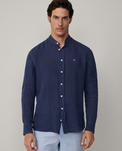 Imagen 0 de Camisa de lino de hombre tailored fit con cuello mao