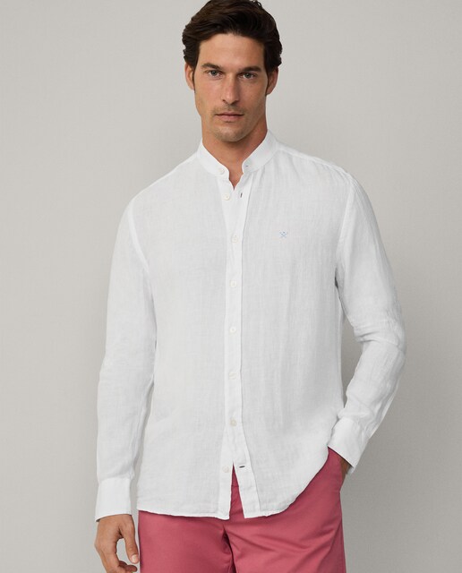 Imagen 0 de Camisa de lino de hombre tailored fit con cuello mao
