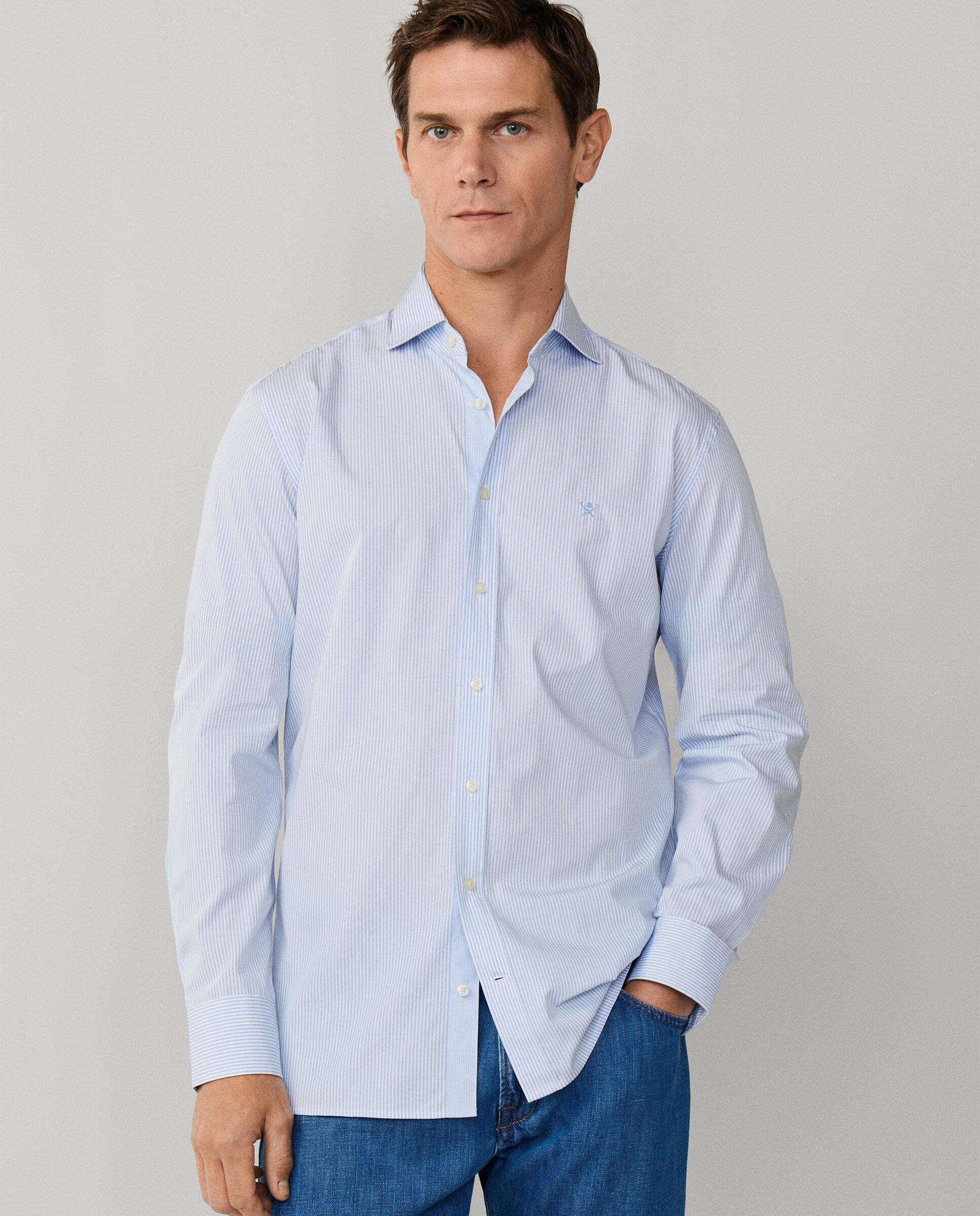 Camisa de hombre de rayas bengala city fit tailored - Hackett - Azul claro Azul claro-1